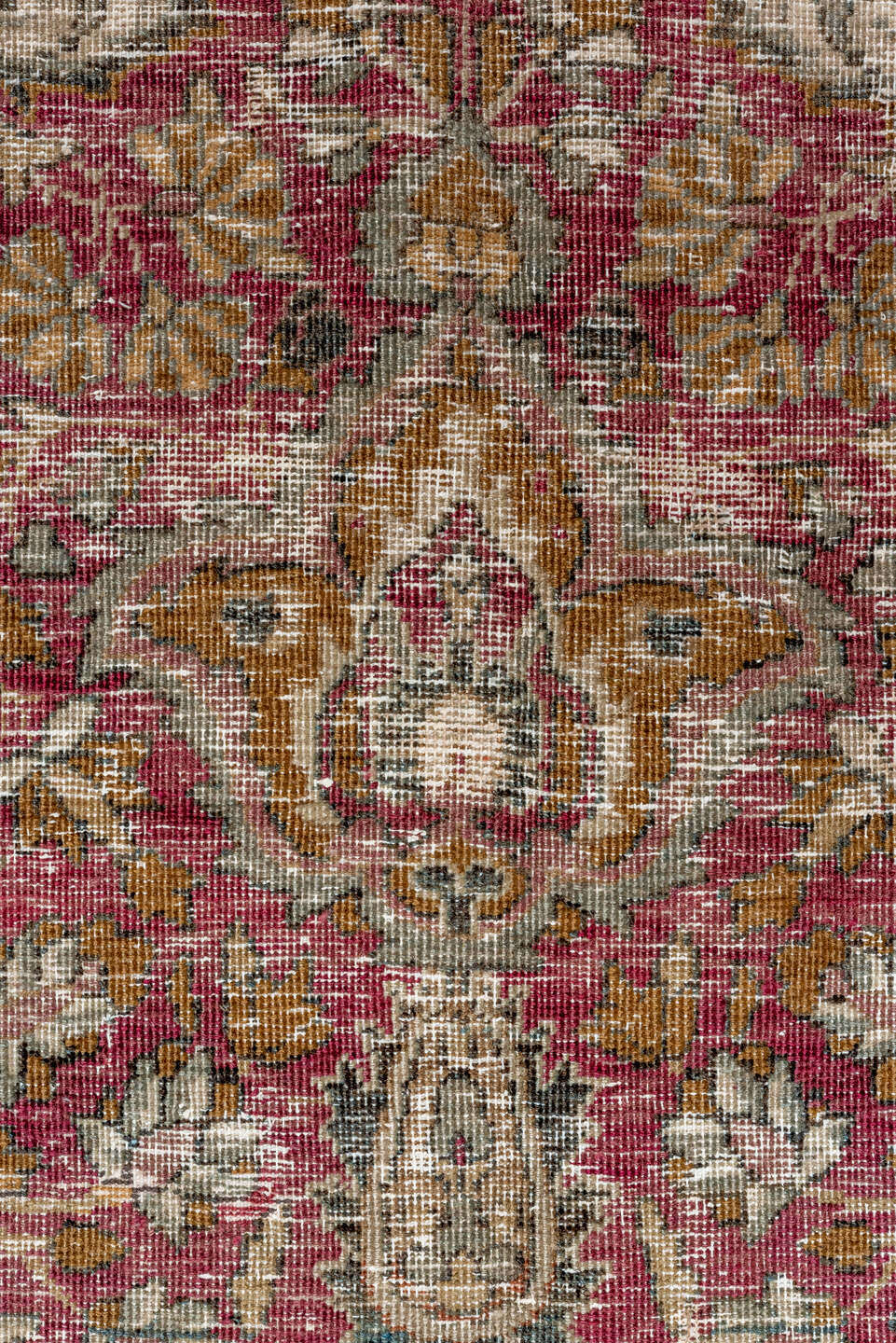 9' x 13' one-of-a-kind handmade vintage Lavar large size rug. Color palette: brown, gray, light gray, off-white, pink, red