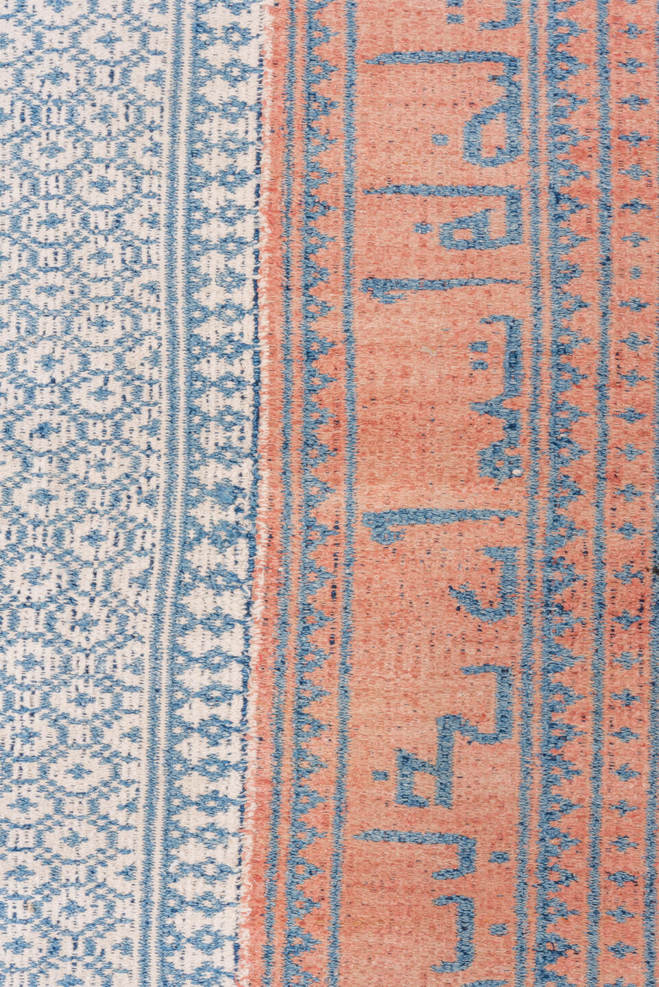 10' x 17' one-of-a-kind handmade antique Kilim rug. Color palette: blue, rose, ivory, pink, red