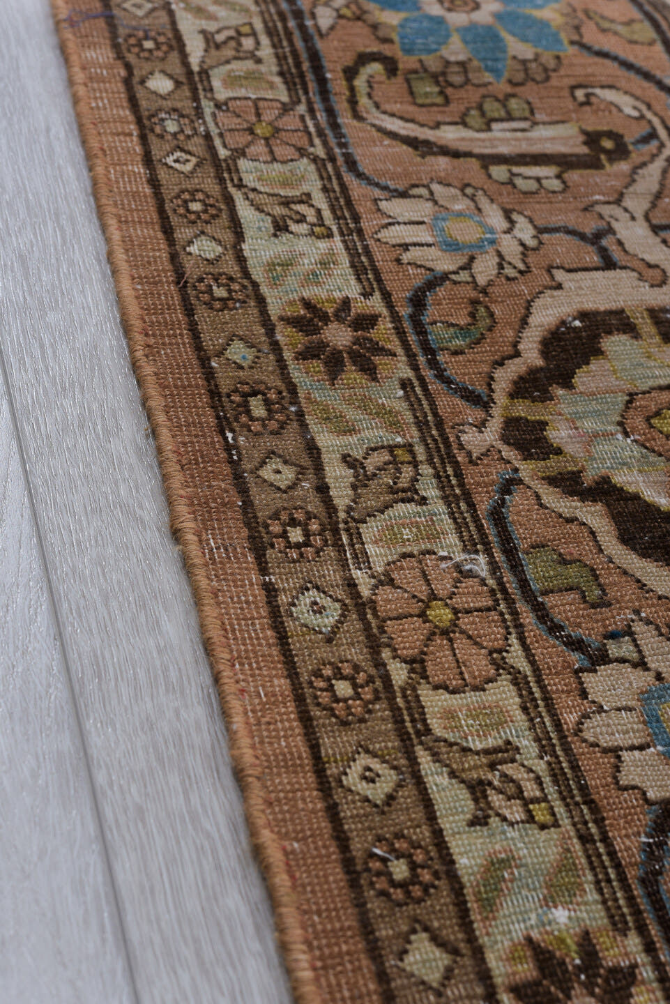 7' x 10' one-of-a-kind handmade vintage Sivas large size rug. Color palette: beige, sky_blue, taupe, brown, ivory, camel