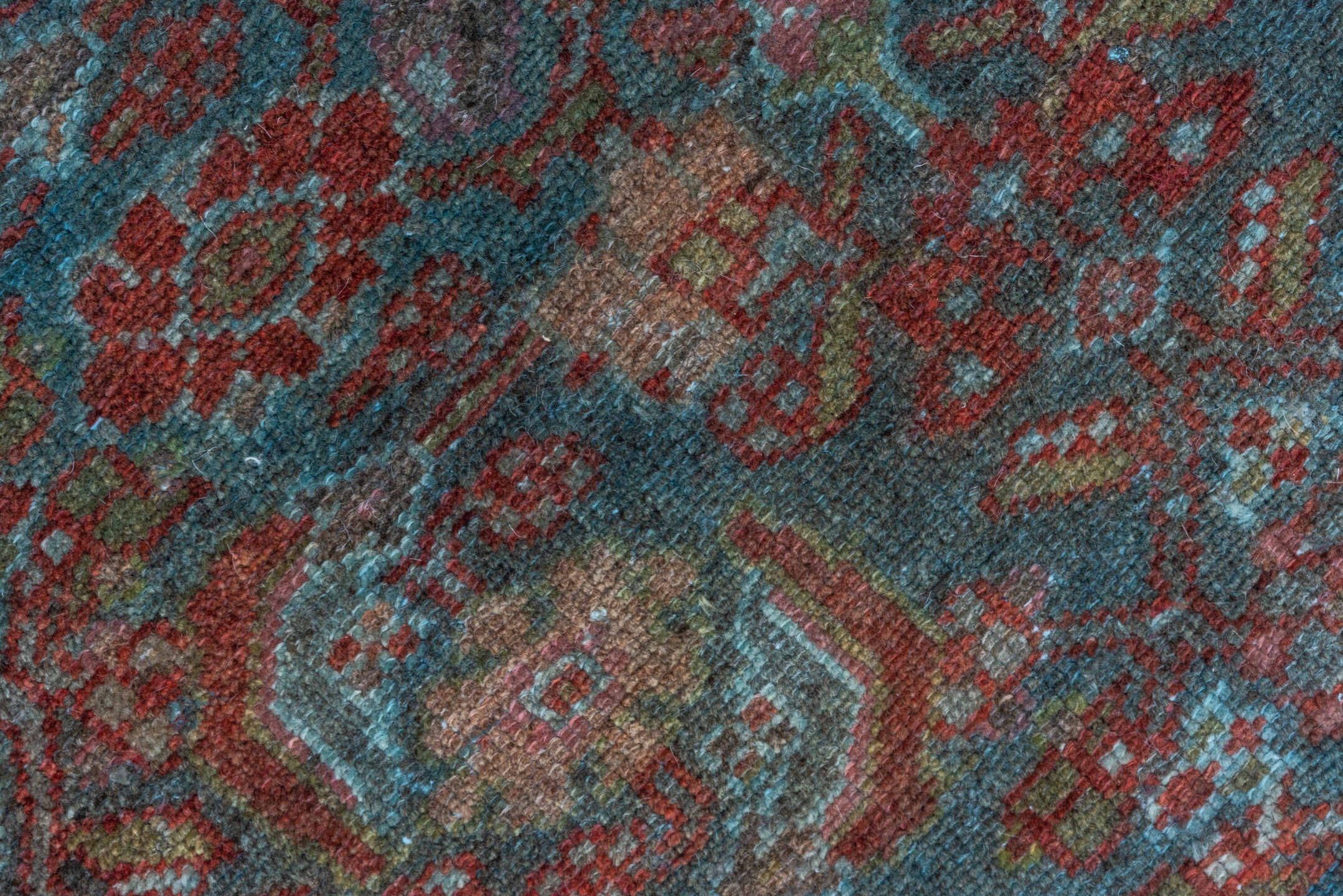 3' x 5' one-of-a-kind handmade vintage Malayer small size rug. Color palette: rust, teal, rose, burgundy, ivory, charcoal
