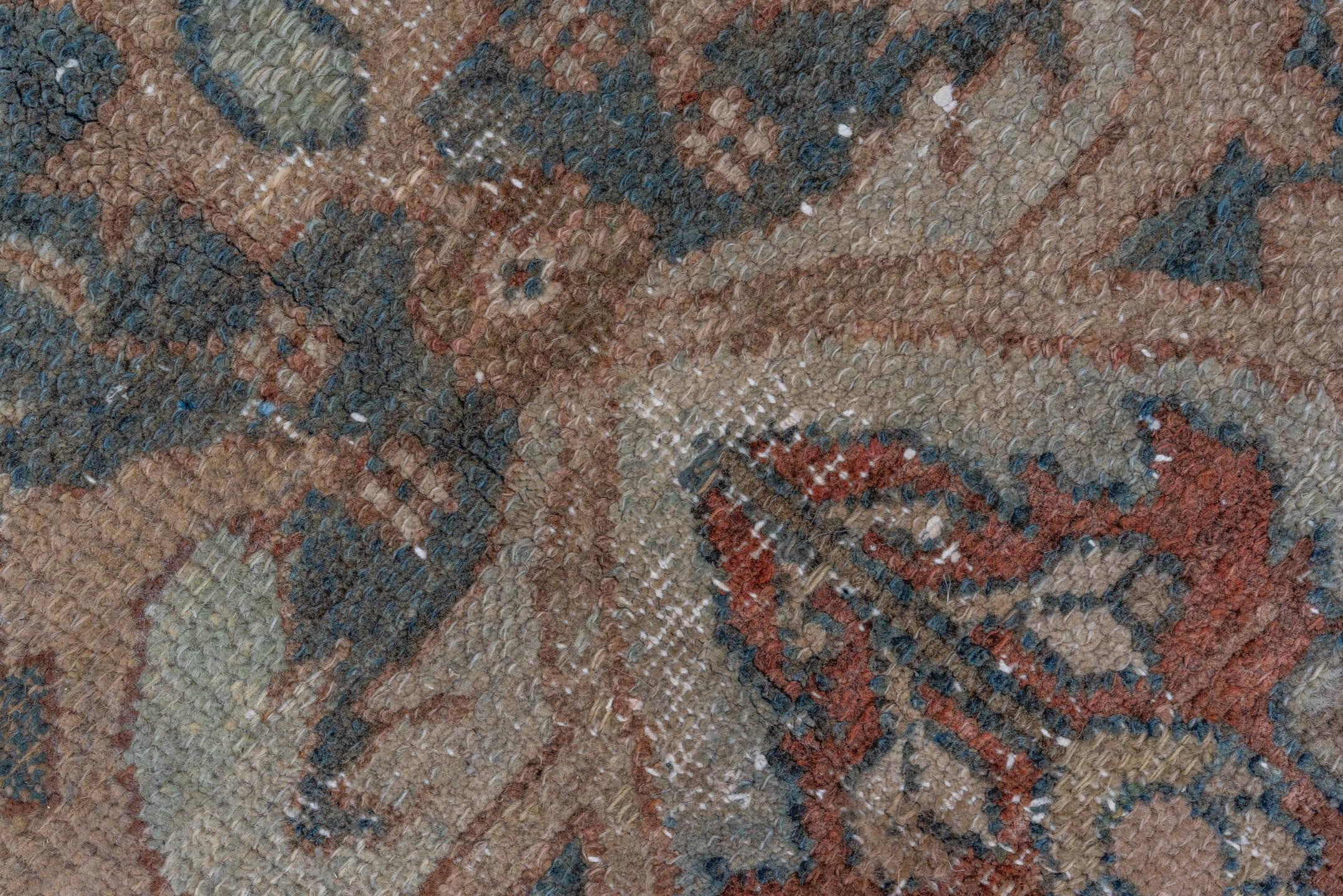 7' x 17' one-of-a-kind handmade vintage Malayer rug. Color palette: teal, rust, ivory, rose, taupe, slate, burgundy