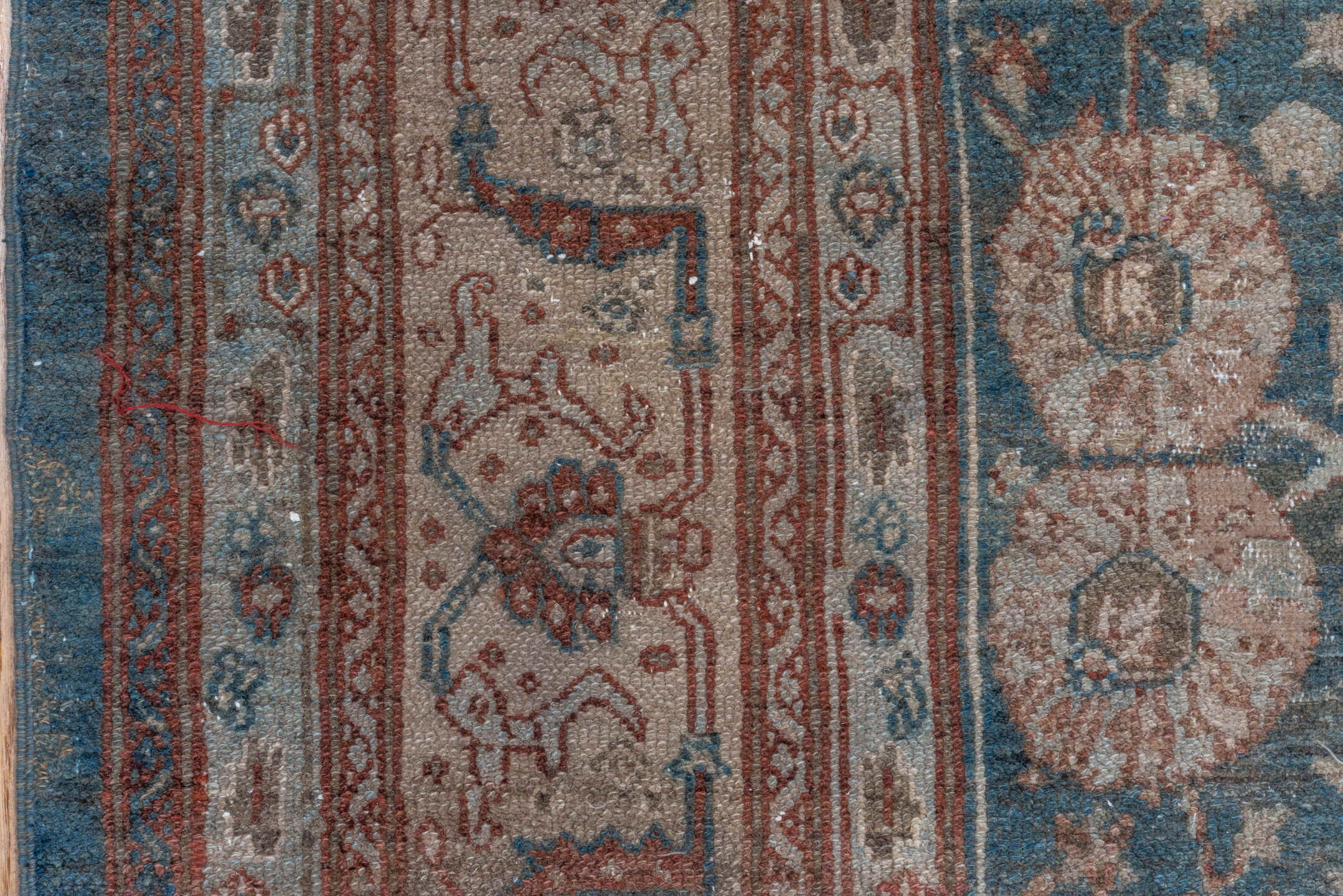 7' x 17' one-of-a-kind handmade vintage Malayer rug. Color palette: teal, rust, ivory, rose, taupe, slate, burgundy
