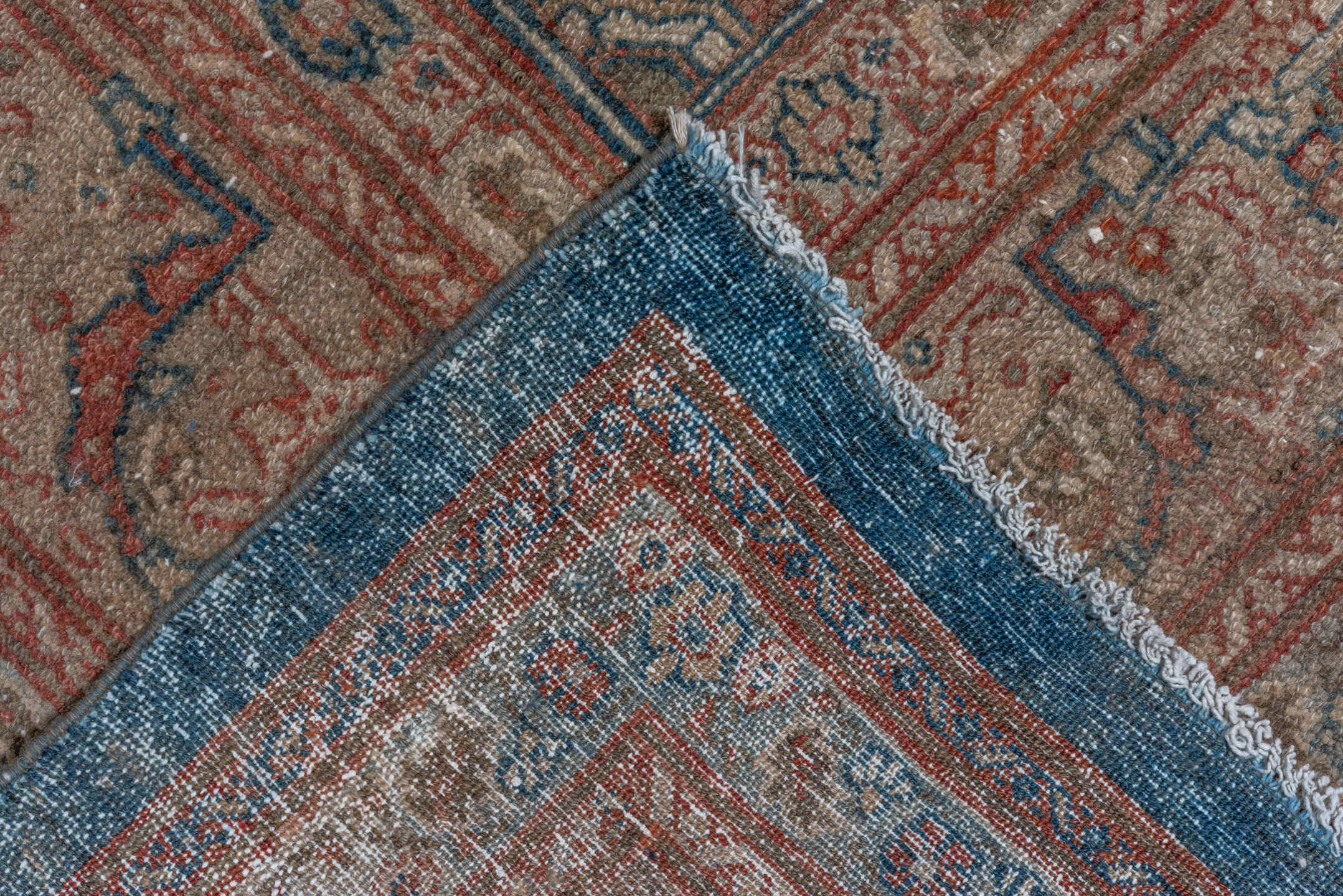 7' x 17' one-of-a-kind handmade vintage Malayer rug. Color palette: teal, rust, ivory, rose, taupe, slate, burgundy