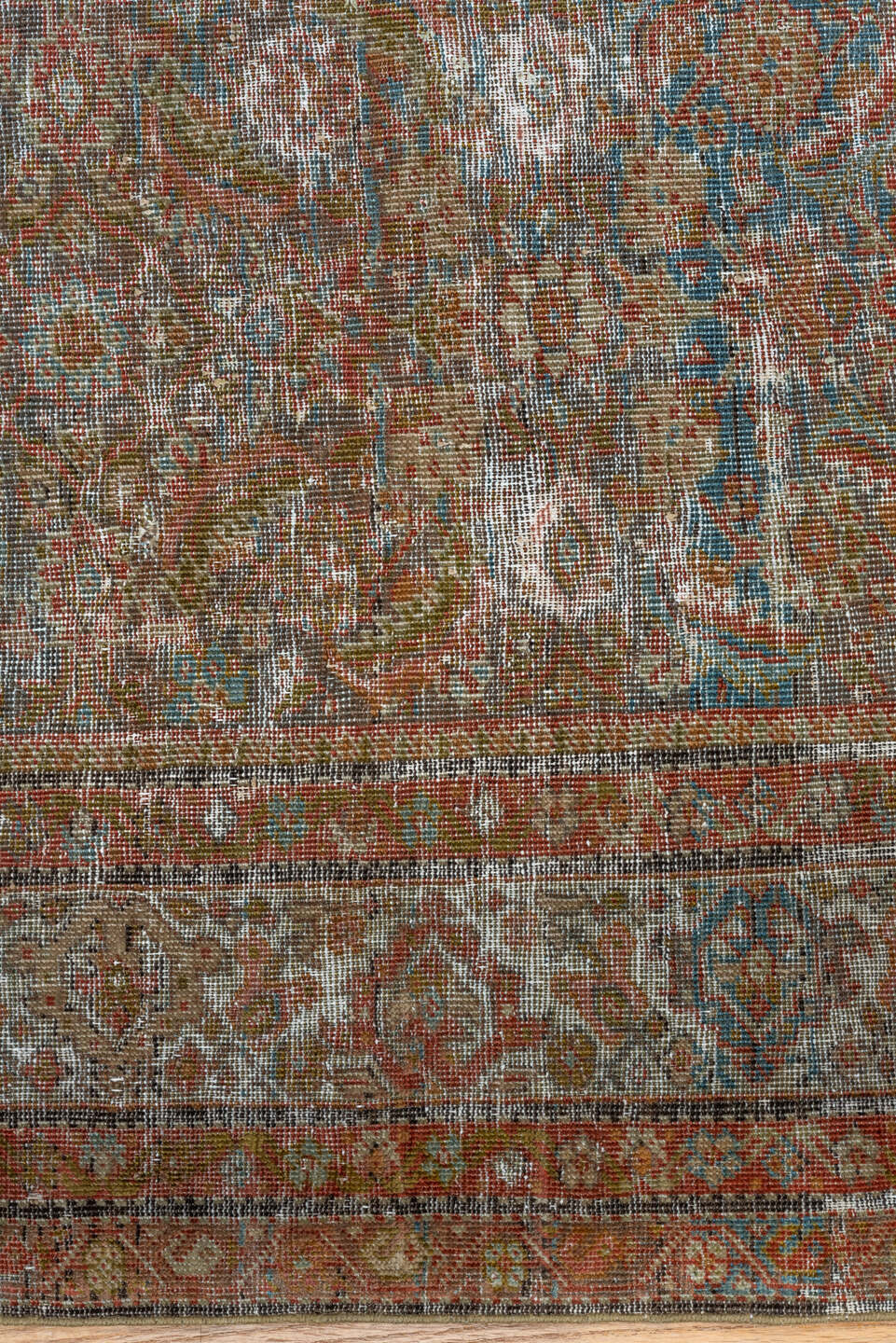 4' x 6' one-of-a-kind handmade antique Farahan small size rug. Color palette: rust, ivory, aqua, taupe, brown, slate