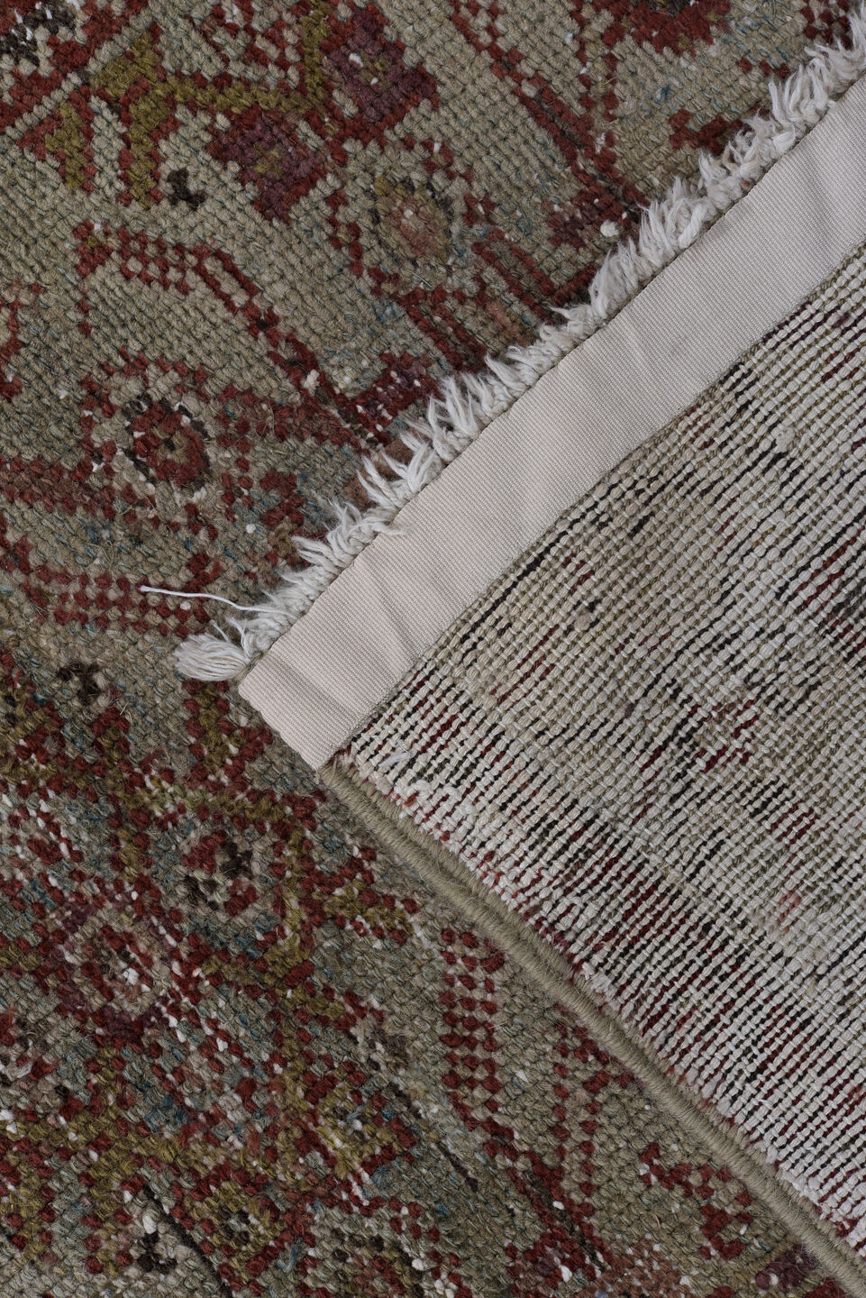 3' x 10' one-of-a-kind handmade vintage Malayer runner rug. Color palette: brown, gainsboro, gray, light gray, off-white