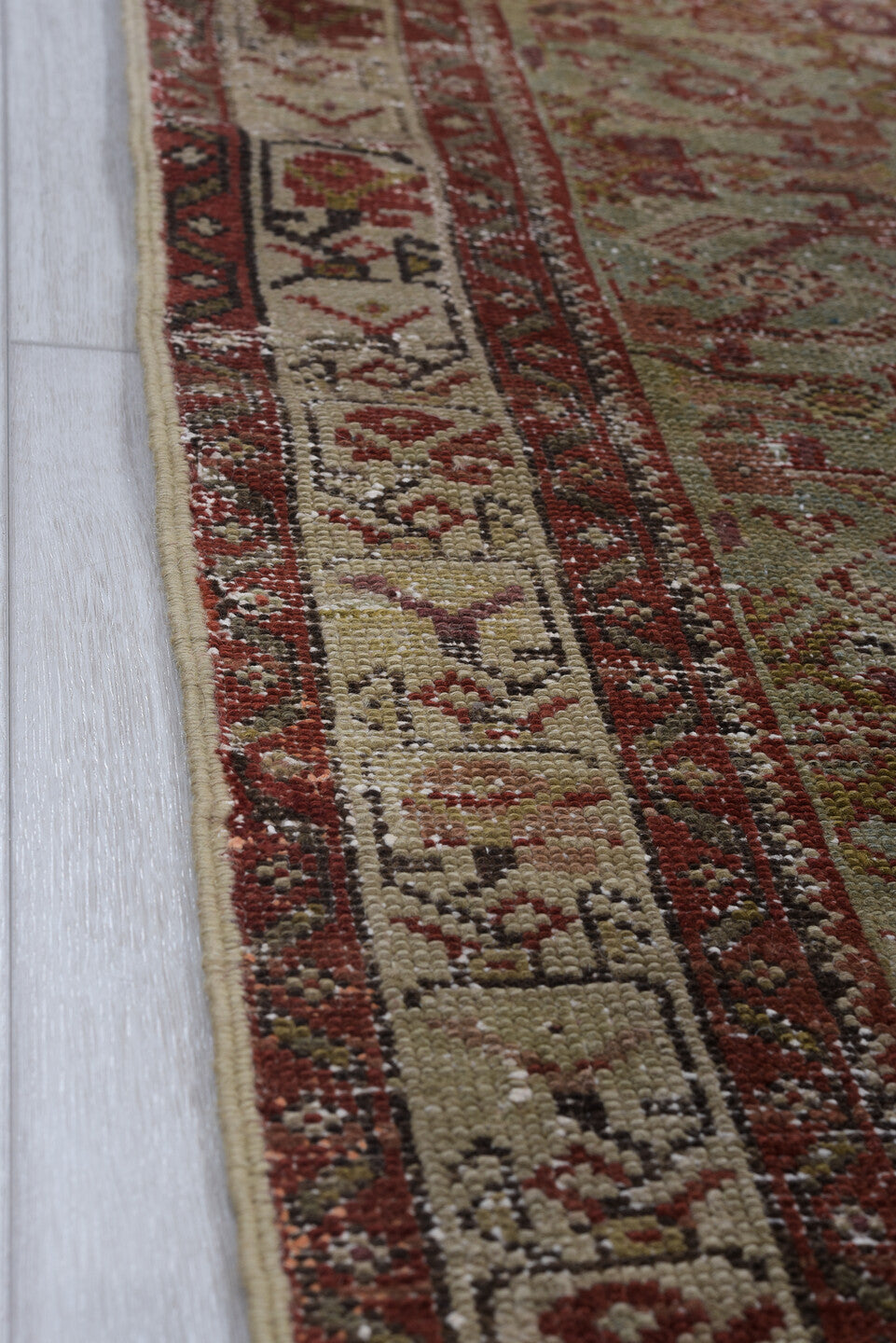 3' x 10' one-of-a-kind handmade vintage Malayer runner rug. Color palette: brown, gainsboro, gray, light gray, off-white