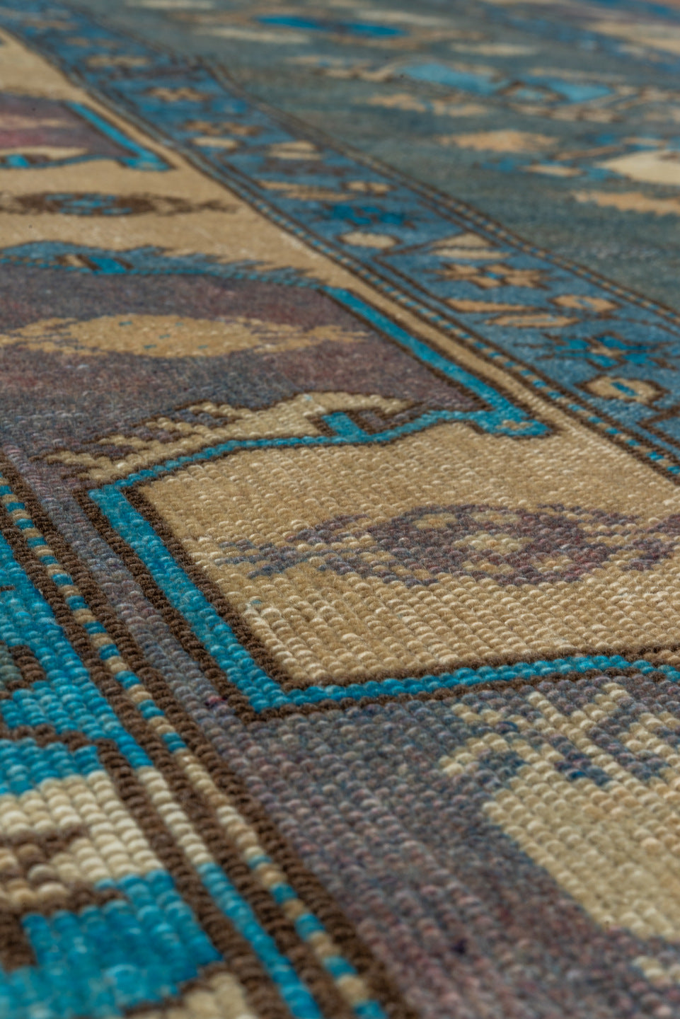 4' x 6' one-of-a-kind handmade antique Anatolian small size rug. Color palette: turquoise, ivory, taupe, slate, plum