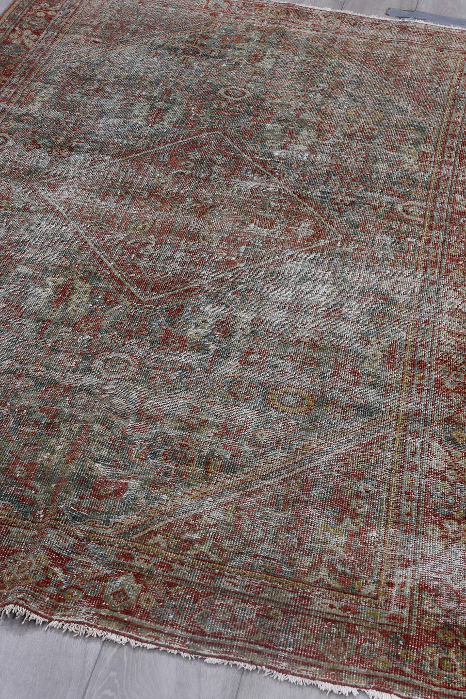 4' x 6' one-of-a-kind handmade antique Mahal small size rug. Color palette: rust, teal, ivory, rose, sage, taupe, burgundy