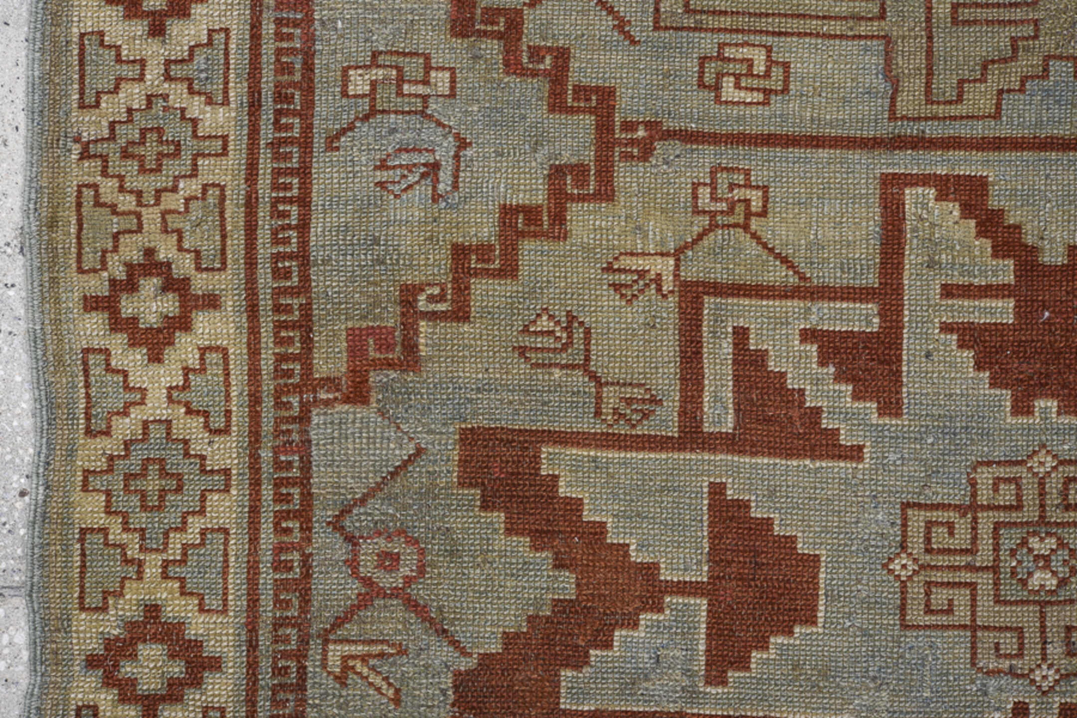 3' x 4' one-of-a-kind handmade vintage Shirvan small size rug. Color palette: brown, dark gray, gray, light gray, off-white