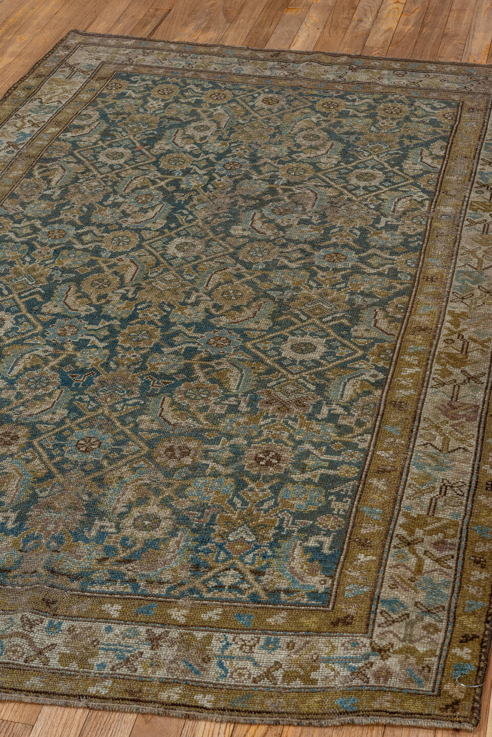 4' x 6' one-of-a-kind handmade antique Cam Hamadan small size rug. Color palette: blue, taupe, ivory, brown, beige, camel