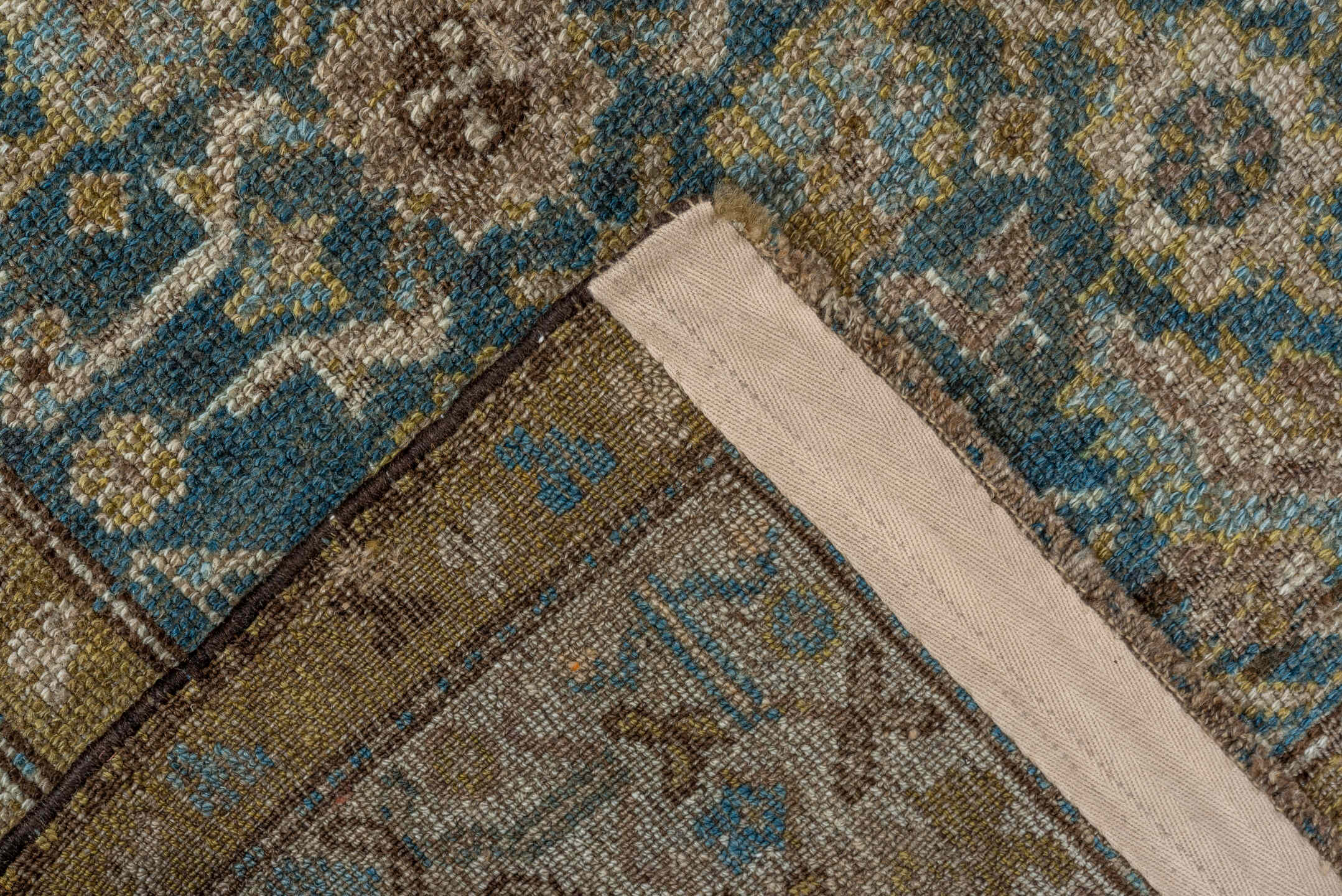 4' x 6' one-of-a-kind handmade antique Cam Hamadan small size rug. Color palette: blue, taupe, ivory, brown, beige, camel