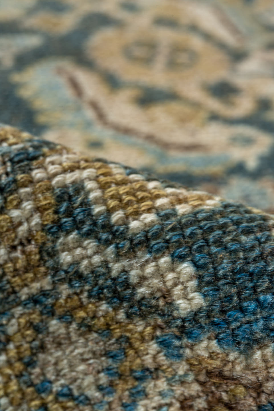 4' x 6' one-of-a-kind handmade antique Cam Hamadan small size rug. Color palette: blue, taupe, ivory, brown, beige, camel