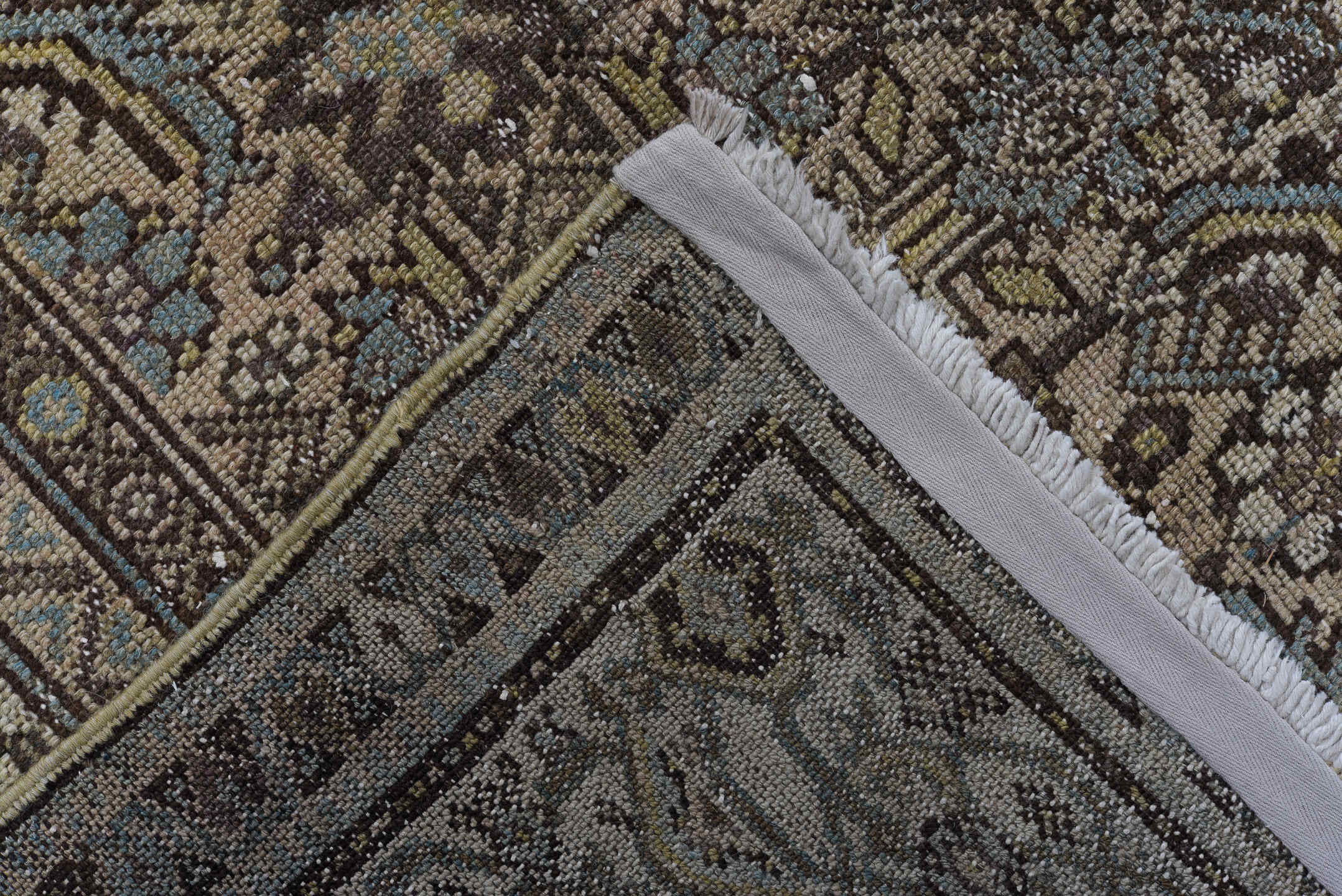 6' x 11' one-of-a-kind handmade vintage Malayer large size rug. Color palette: brown, ivory, taupe, charcoal, slate, camel