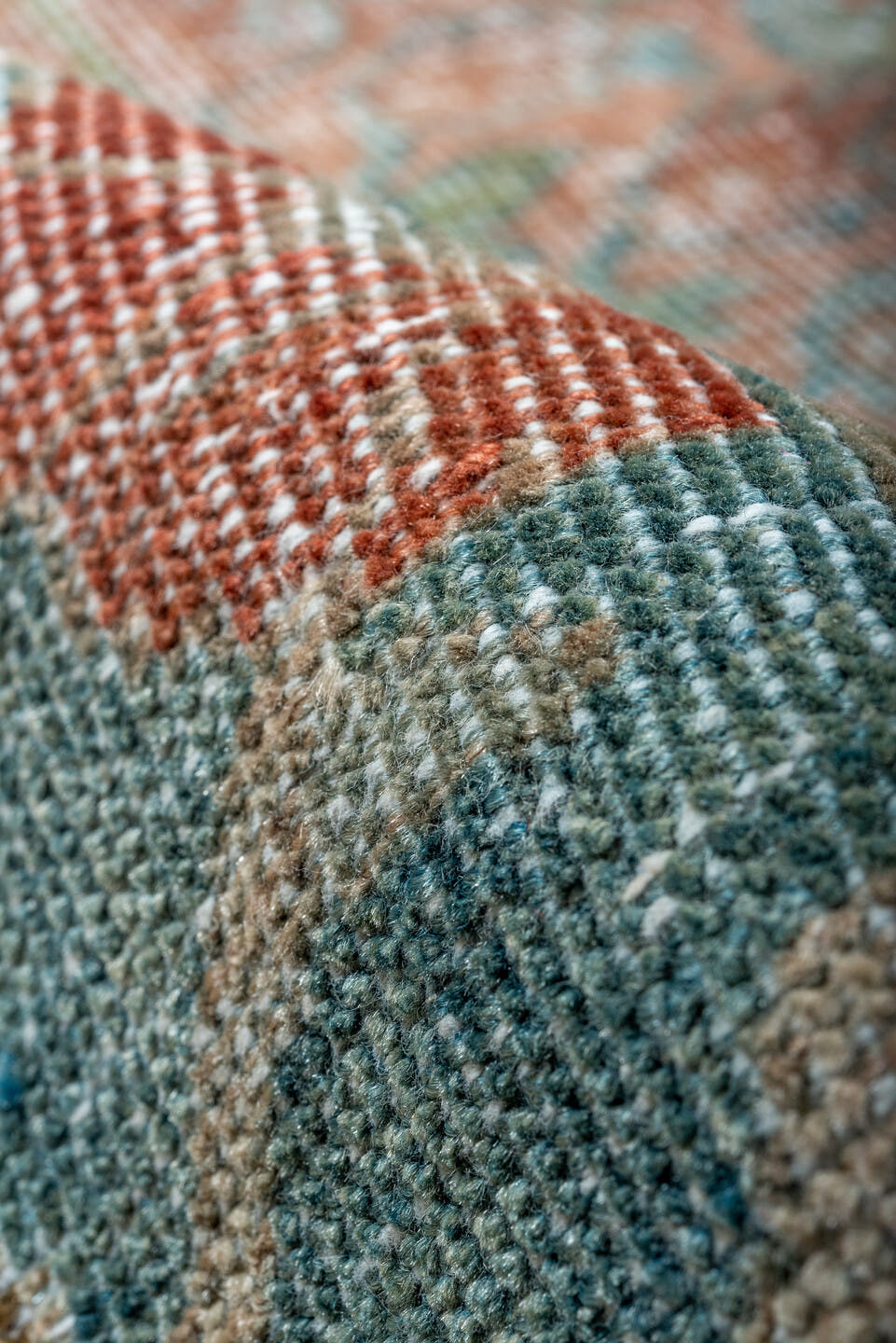10' x 13' one-of-a-kind handmade antique Mahal large size rug. Color palette: aqua, terra cotta, ivory, sage, rust, taupe