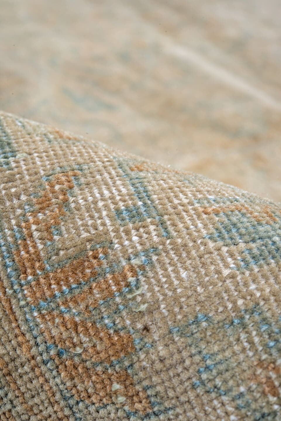 8' x 10' one-of-a-kind handmade antique Tabriz large size rug. Color palette: beige, ivory, sky blue, taupe, camel, sage