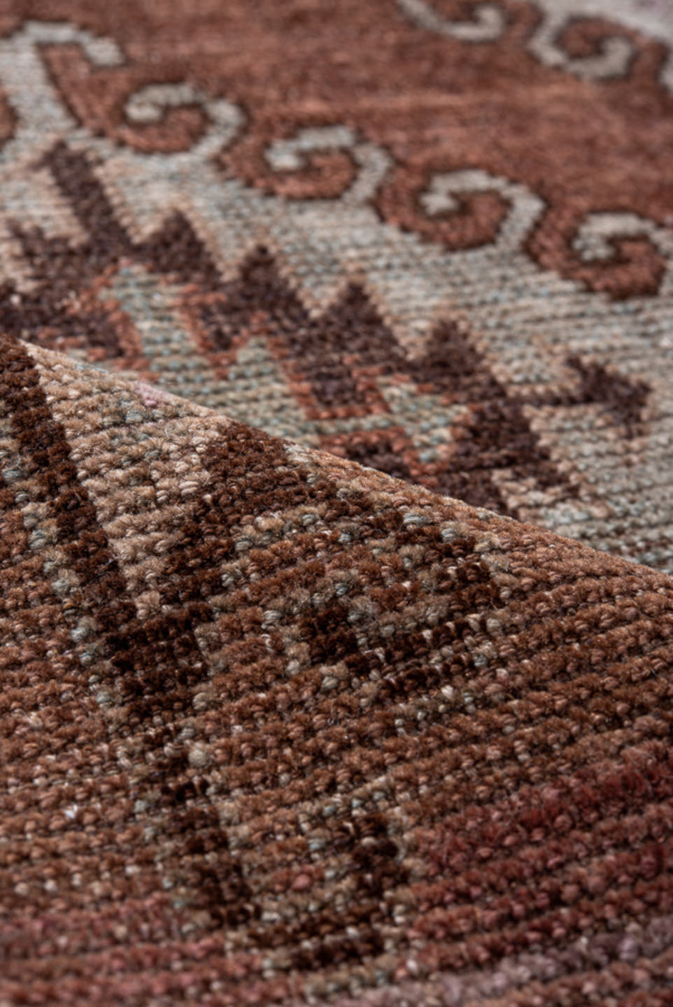 4' x 7' one-of-a-kind handmade antique Belouch rug. Color palette: rust, brown, taupe, ivory, charcoal, rose, slate
