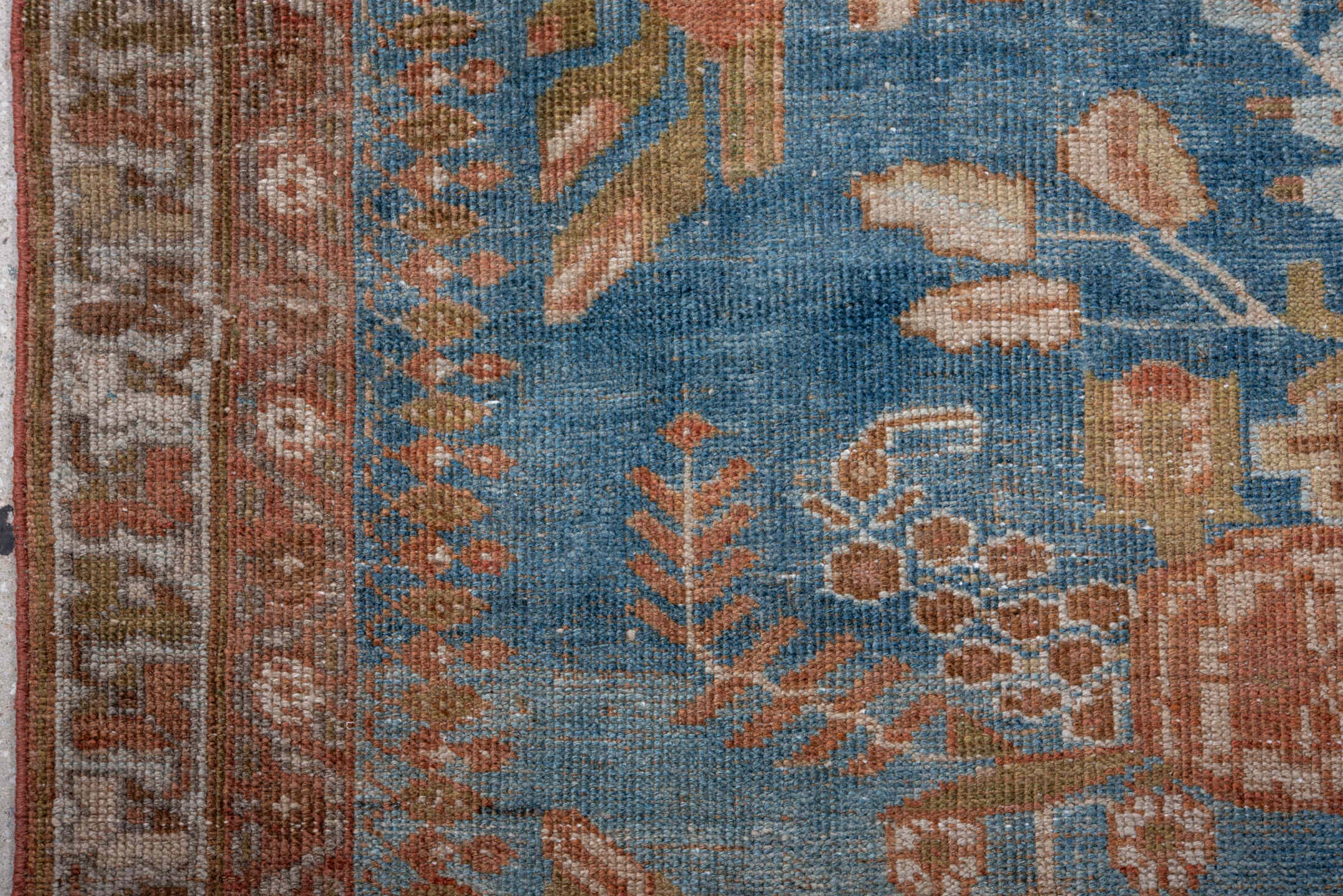 4' x 6' one-of-a-kind handmade antique Afshar small size rug. Color palette: blue, rust, ivory, olive, taupe, rose, brown