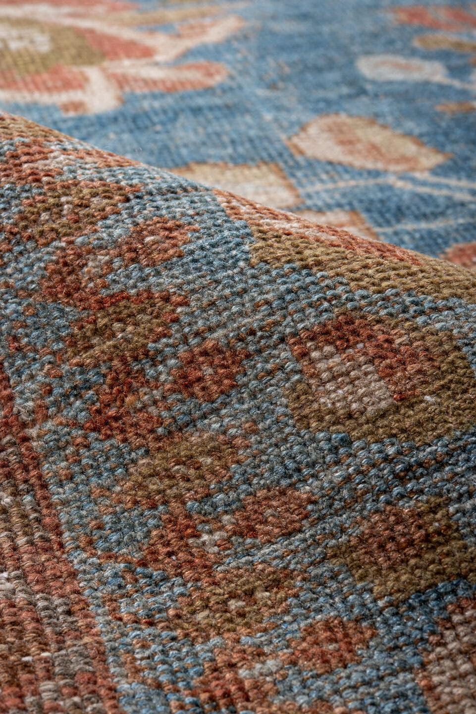 4' x 6' one-of-a-kind handmade antique Afshar small size rug. Color palette: blue, rust, ivory, olive, taupe, rose, brown