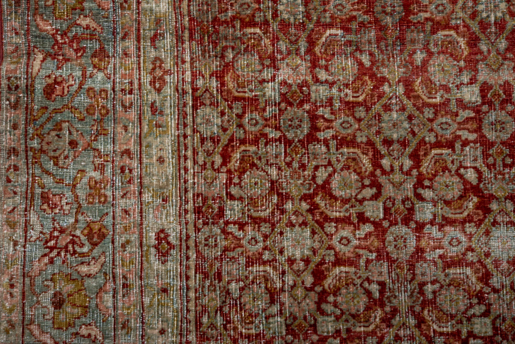 4' x 7' one-of-a-kind handmade antique Bidjar rug. Color palette: red, ivory, sage, rose, taupe, burgundy, olive, green