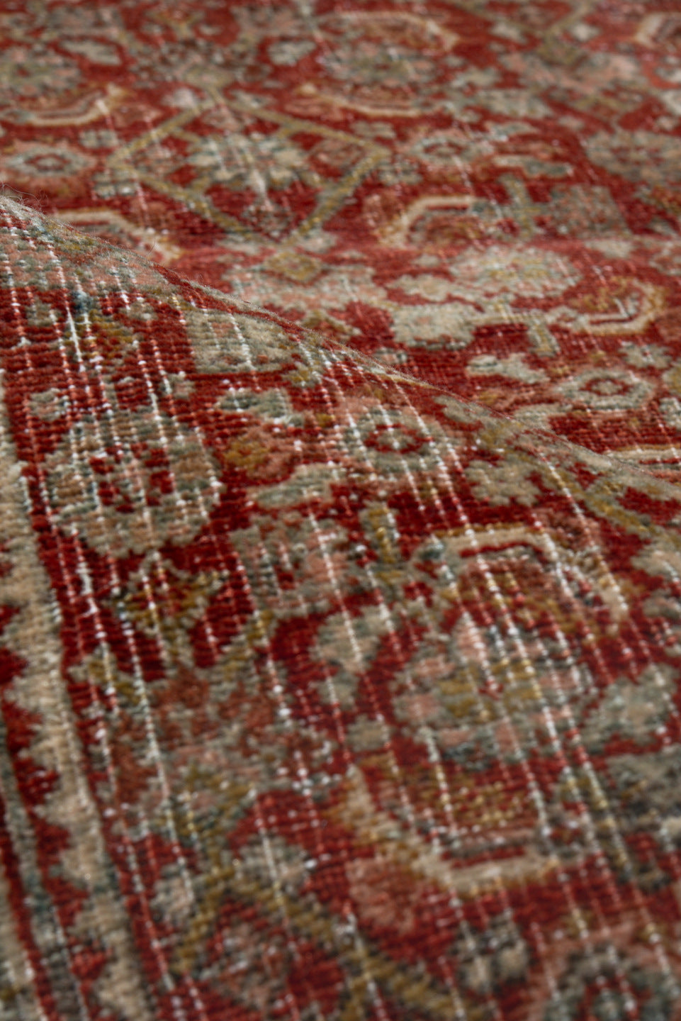 4' x 7' one-of-a-kind handmade vintage Bidjar rug. Color palette: red, gray, brown, pink, light gray, off-white
