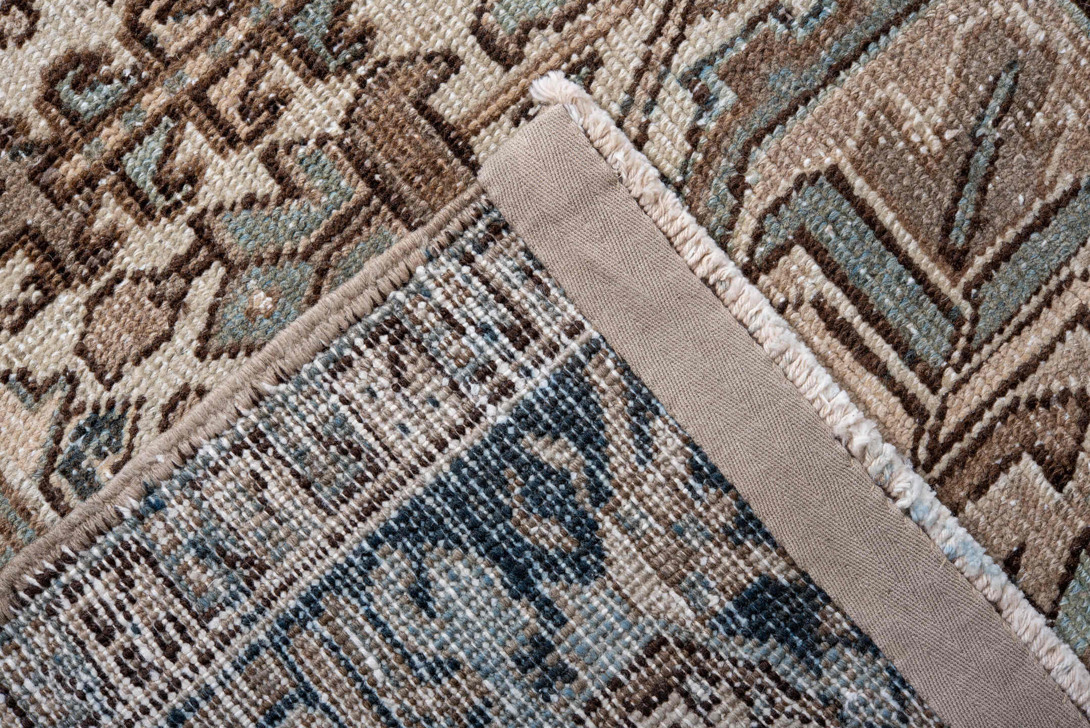 8' x 11' one-of-a-kind handmade vintage Heriz large size rug. Color palette: ivory, taupe, charcoal, pale_blue, brown, slate