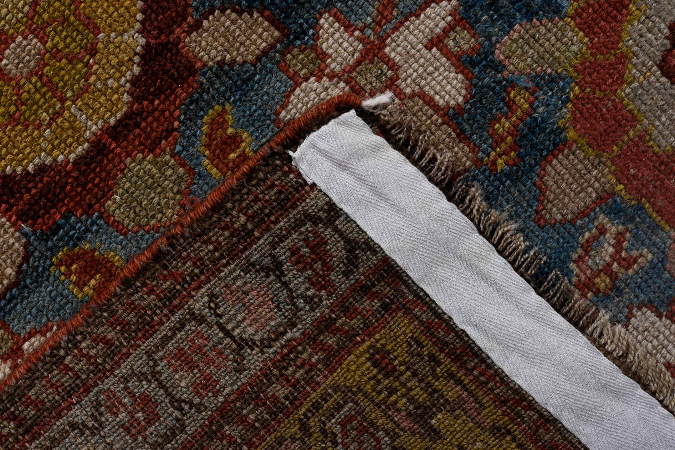 5' x 16' one-of-a-kind handmade vintage Varamin rug. Color palette: blue, rust, ivory, rose, gold, brown, charcoal