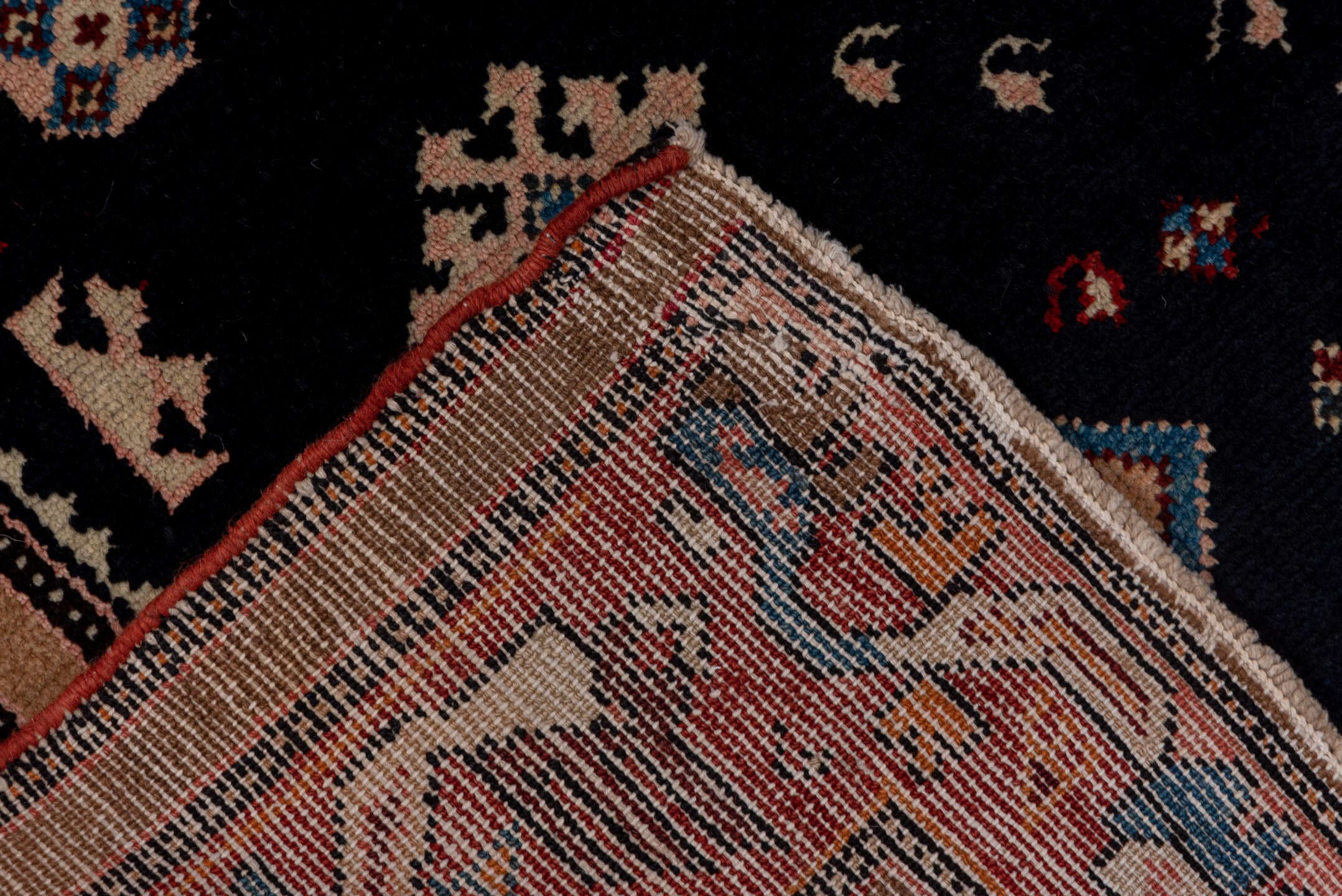 3' x 8' one-of-a-kind handmade antique Malayer runner rug. Color palette: navy, rust, ivory, sky blue, crimson, camel