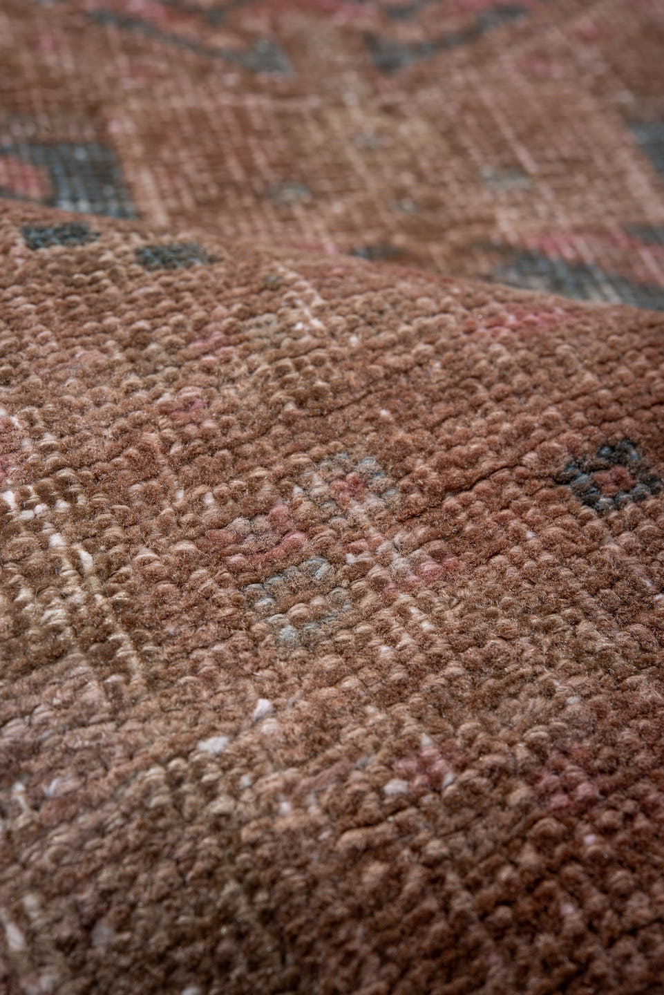 2' x 10' one-of-a-kind handmade antique Sarab runner rug. Color palette: rose, dusty blue, terracotta, ivory, taupe