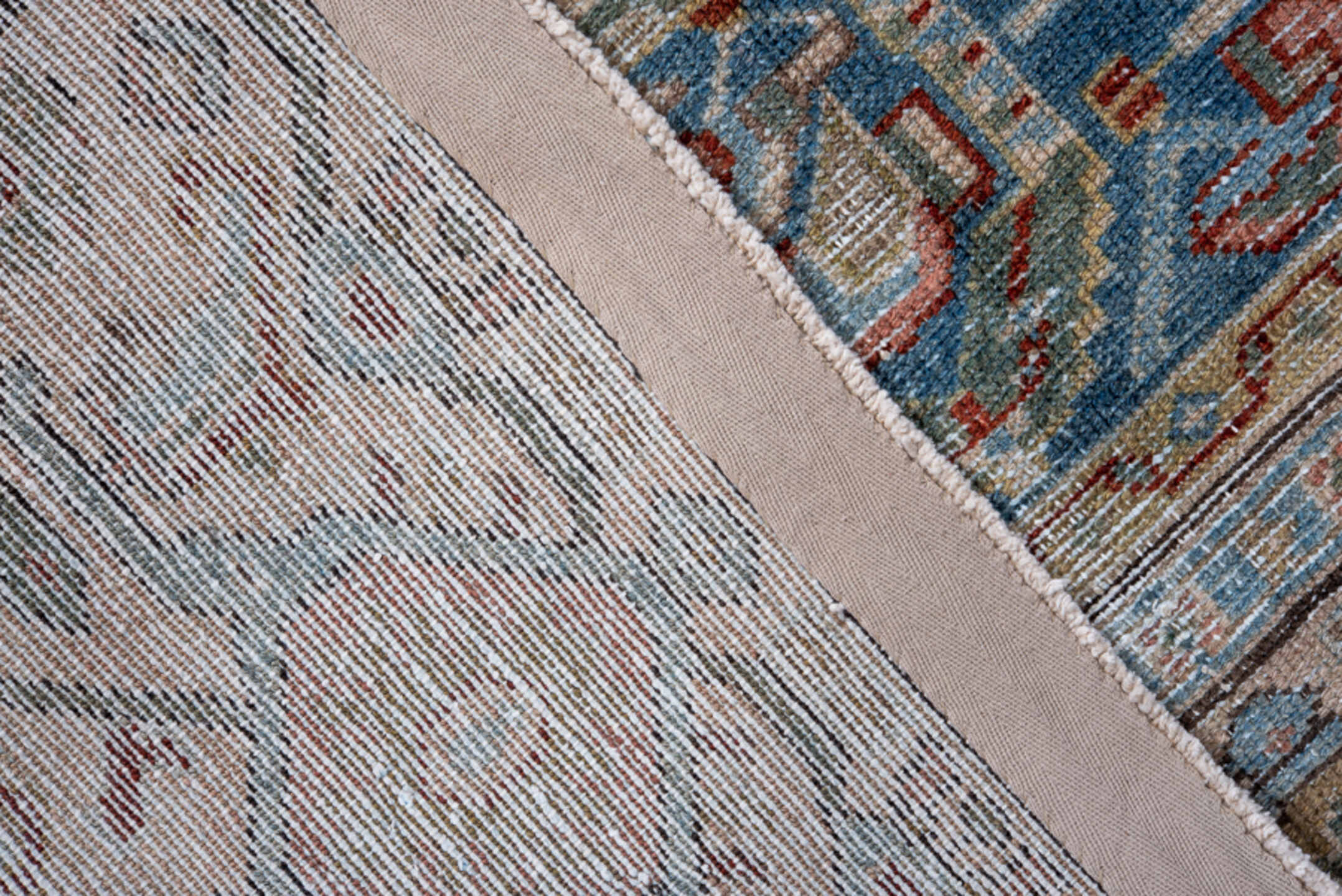 4' x 6' one-of-a-kind handmade antique Malayer small size rug. Color palette: sky blue, ivory, taupe, rust, slate, sage