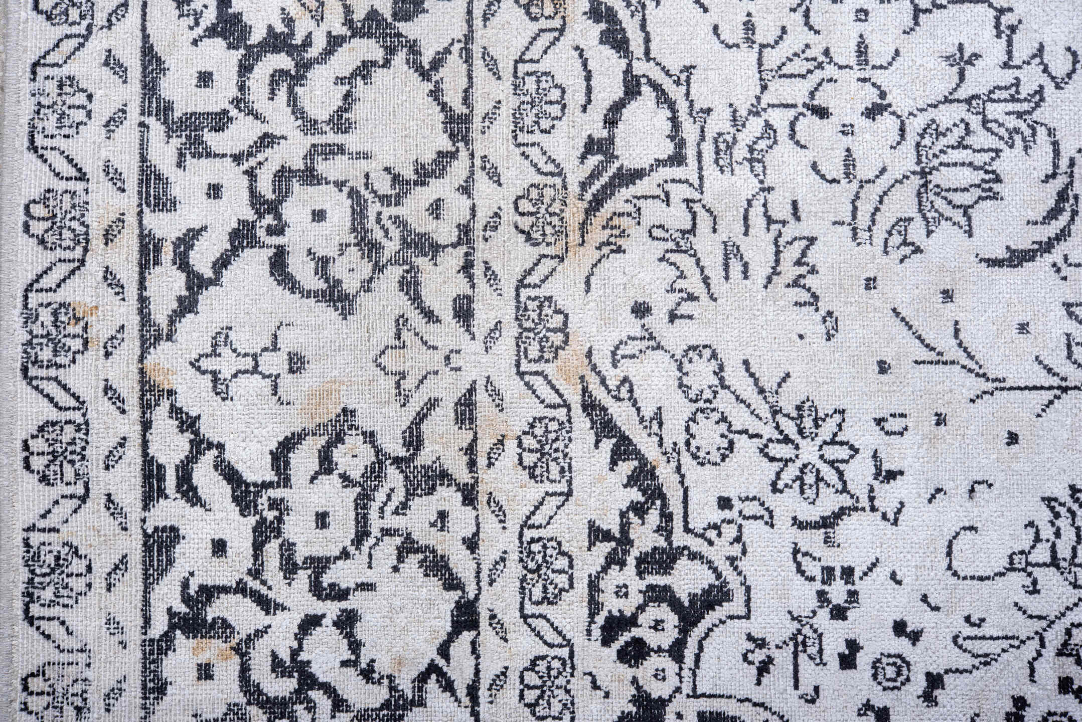 6' x 8' one-of-a-kind handmade antique Kaisary medium size rug. Color palette: ivory, charcoal, slate, taupe, gray, black