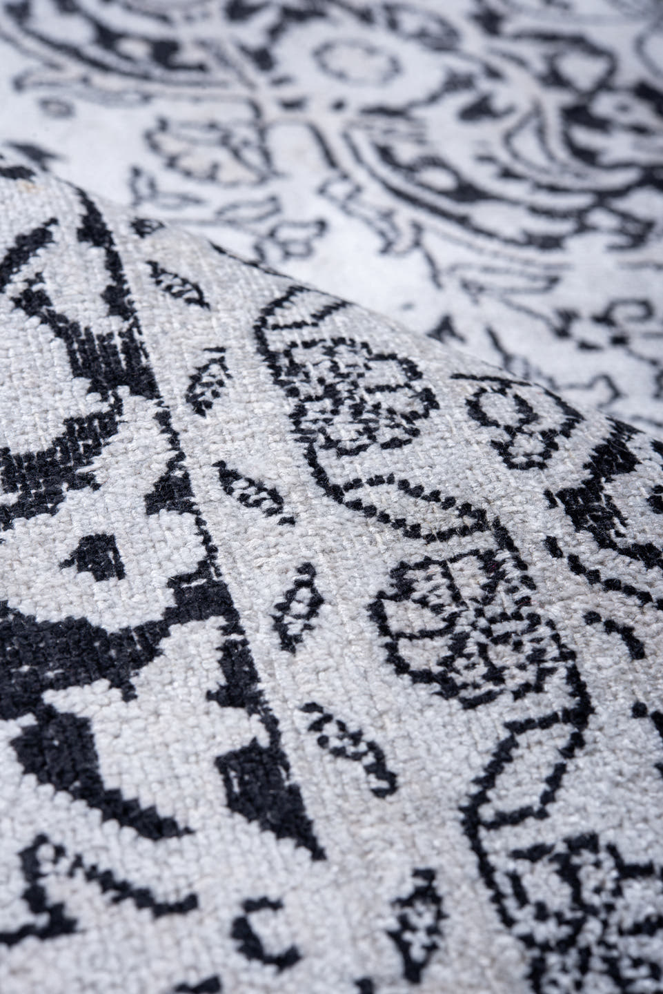 6' x 8' one-of-a-kind handmade antique Kaisary medium size rug. Color palette: ivory, charcoal, slate, taupe, gray, black