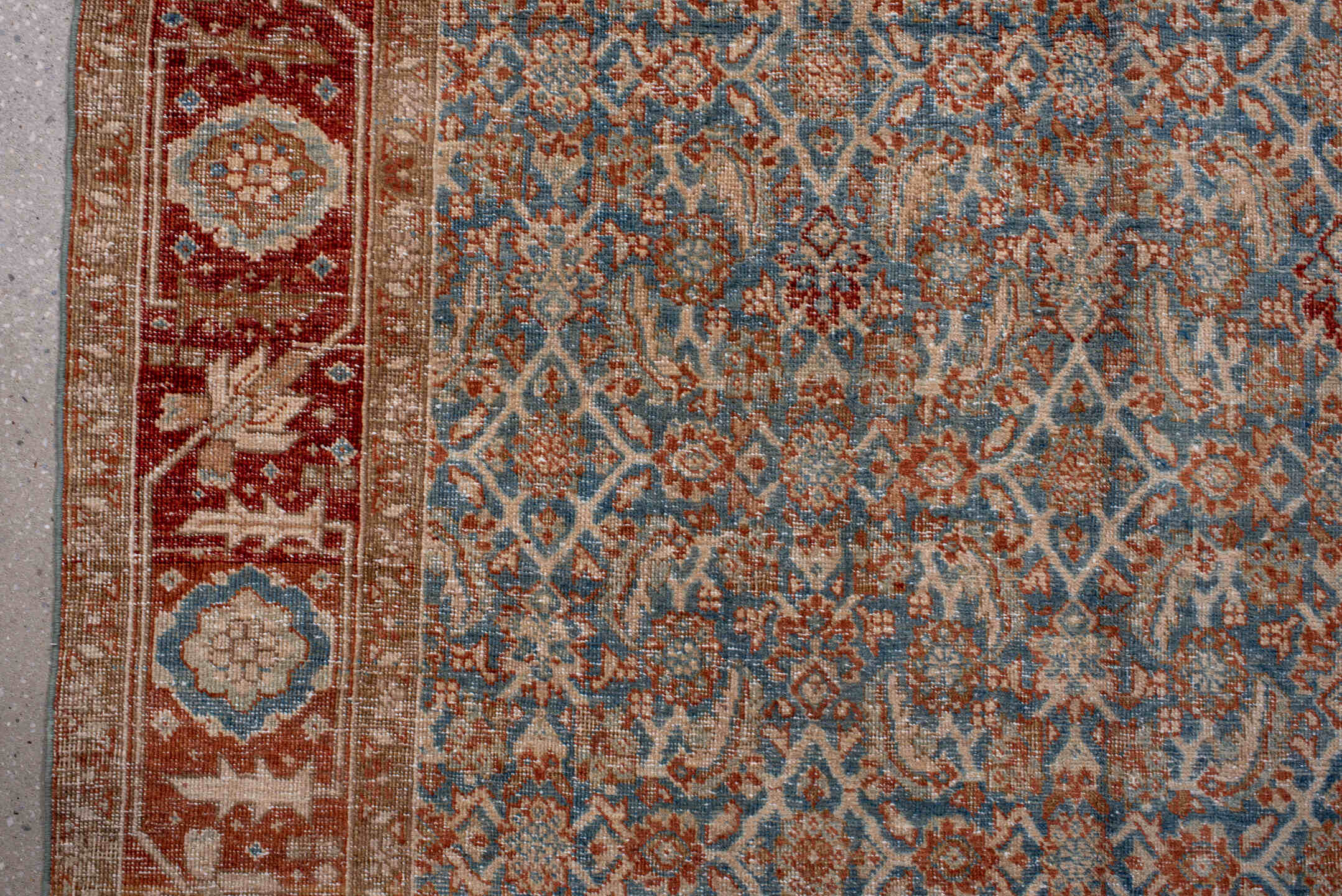 4' x 15' one-of-a-kind handmade antique Bidjar runner rug. Color palette: ivory, pale blue, rust, beige, tan, camel