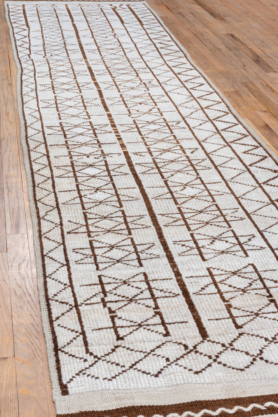 2' x 12' one-of-a-kind handmade antique Kars runner rug. Color palette: ivory, brown, taupe, beige, gray