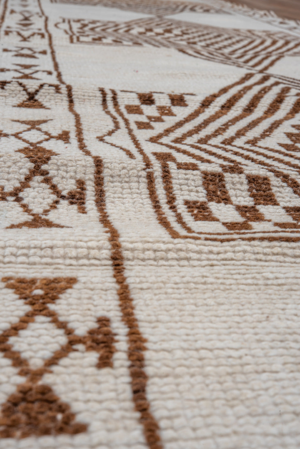 2' x 12' one-of-a-kind handmade vintage Kars runner rug. Color palette: brown, dark gray, gray, light gray, off-white, pink