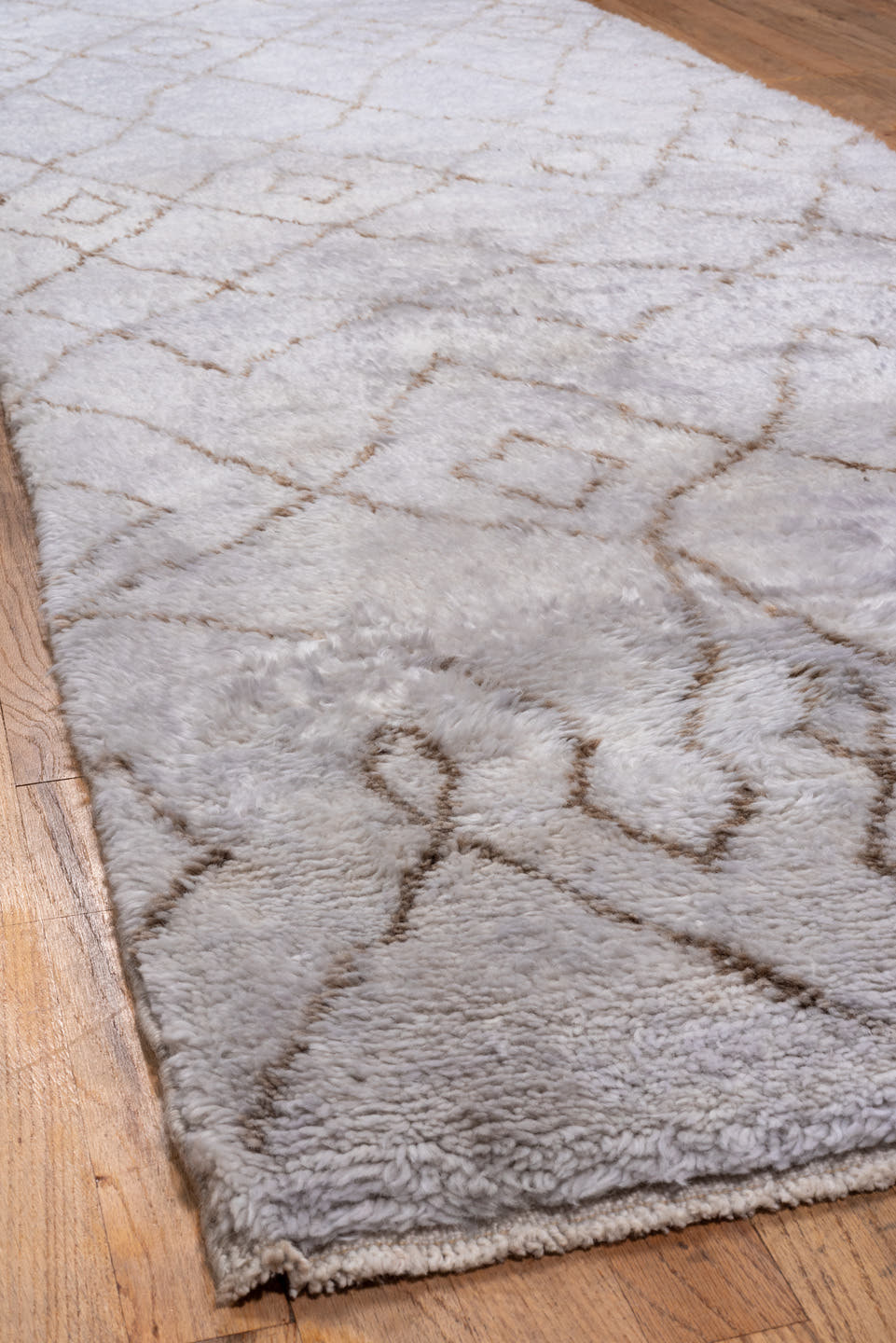 3' x 11' one-of-a-kind handmade vintage Moroccan runner rug. Color palette: ivory, taupe, cream, beige, gray