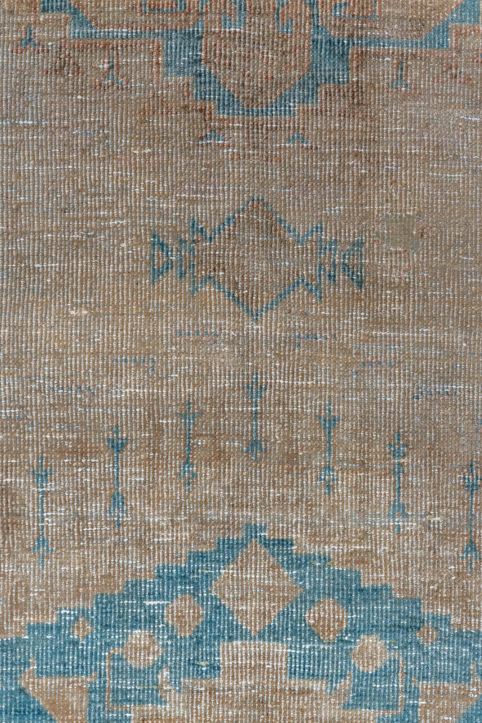 7' x 10' one-of-a-kind handmade antique Veece large size rug. Color palette: beige, sky_blue, taupe, ivory, camel
