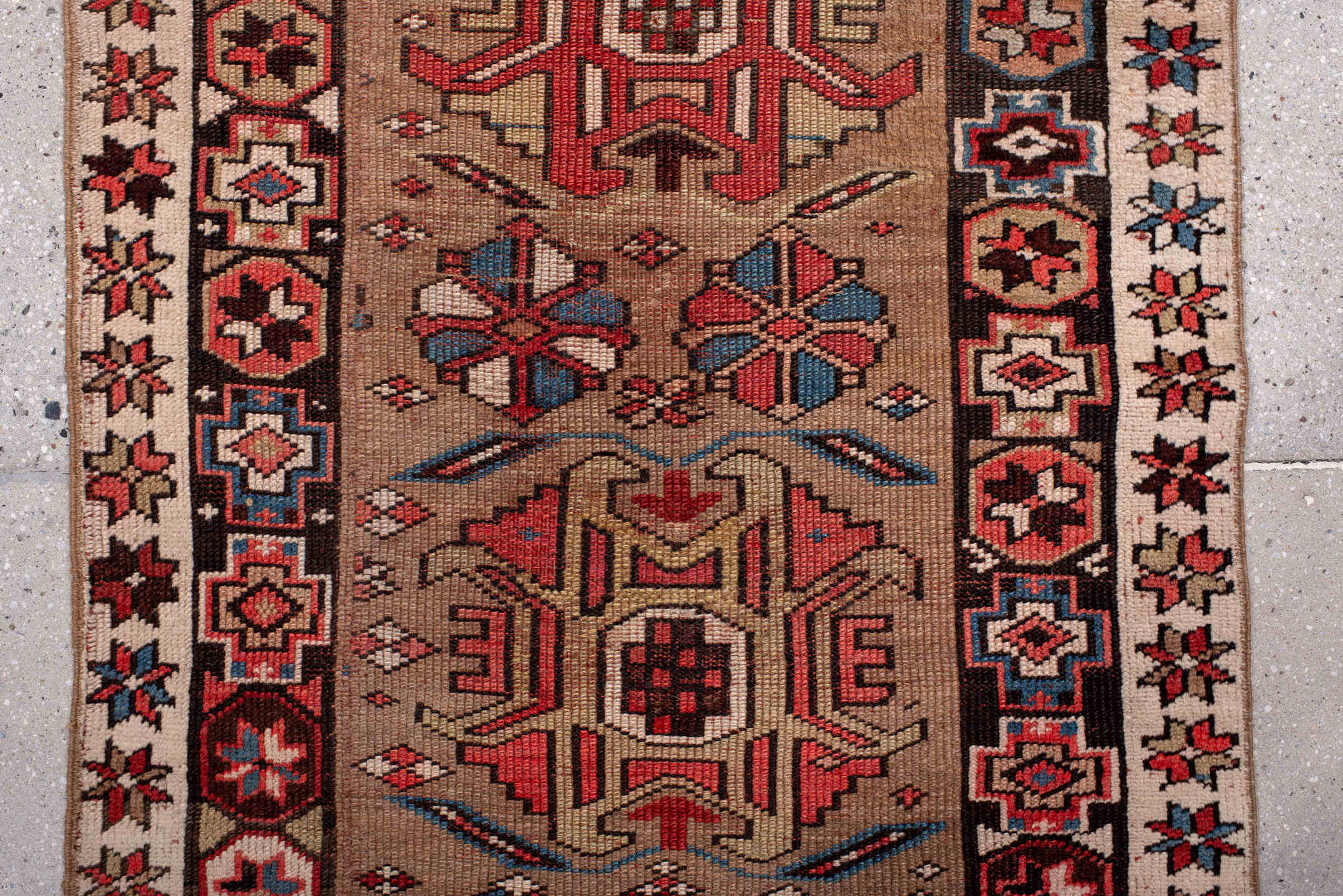 2' x 9' one-of-a-kind handmade antique NW Persian runner rug. Color palette: camel, rust, ivory, indigo, navy, crimson