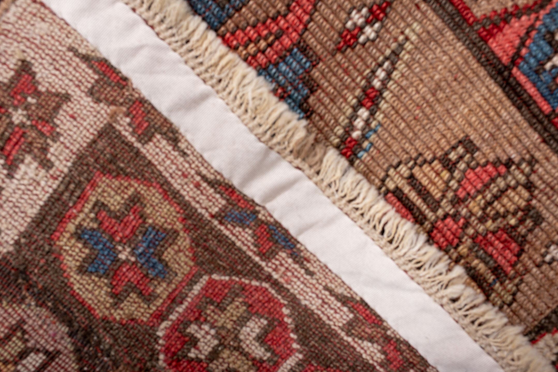 2' x 9' one-of-a-kind handmade antique NW Persian runner rug. Color palette: camel, rust, ivory, indigo, navy, crimson