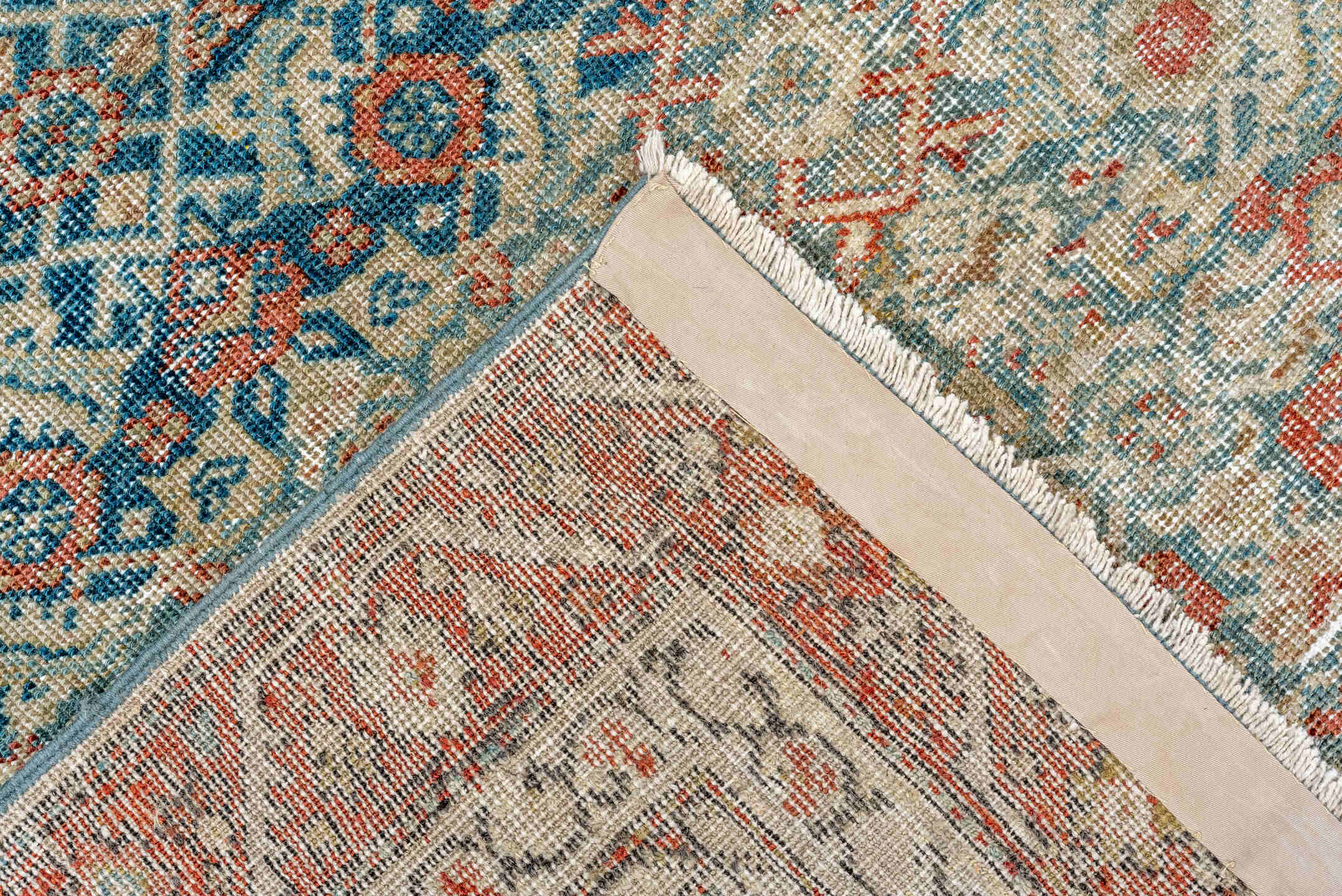 3' x 6' one-of-a-kind handmade vintage Farahan small size rug. Color palette: arapawa, black, blue, brown, charcoal, gray