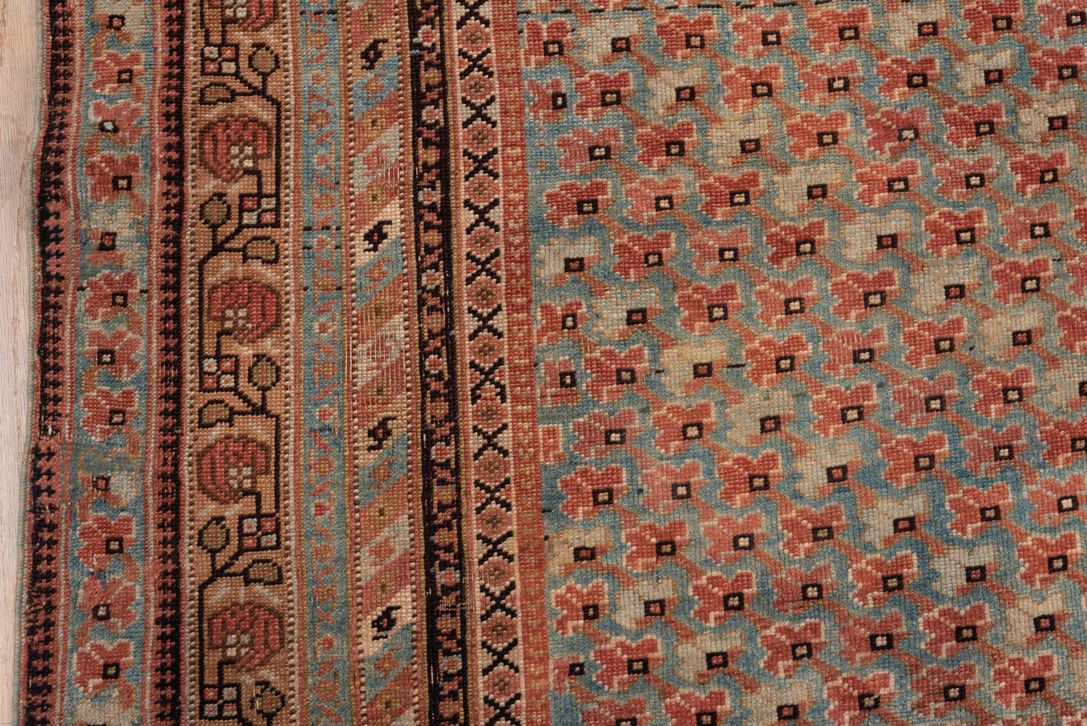 4' x 5' one-of-a-kind handmade antique Afshar small size rug. Color palette: camel, rust, ivory, charcoal, taupe, sage