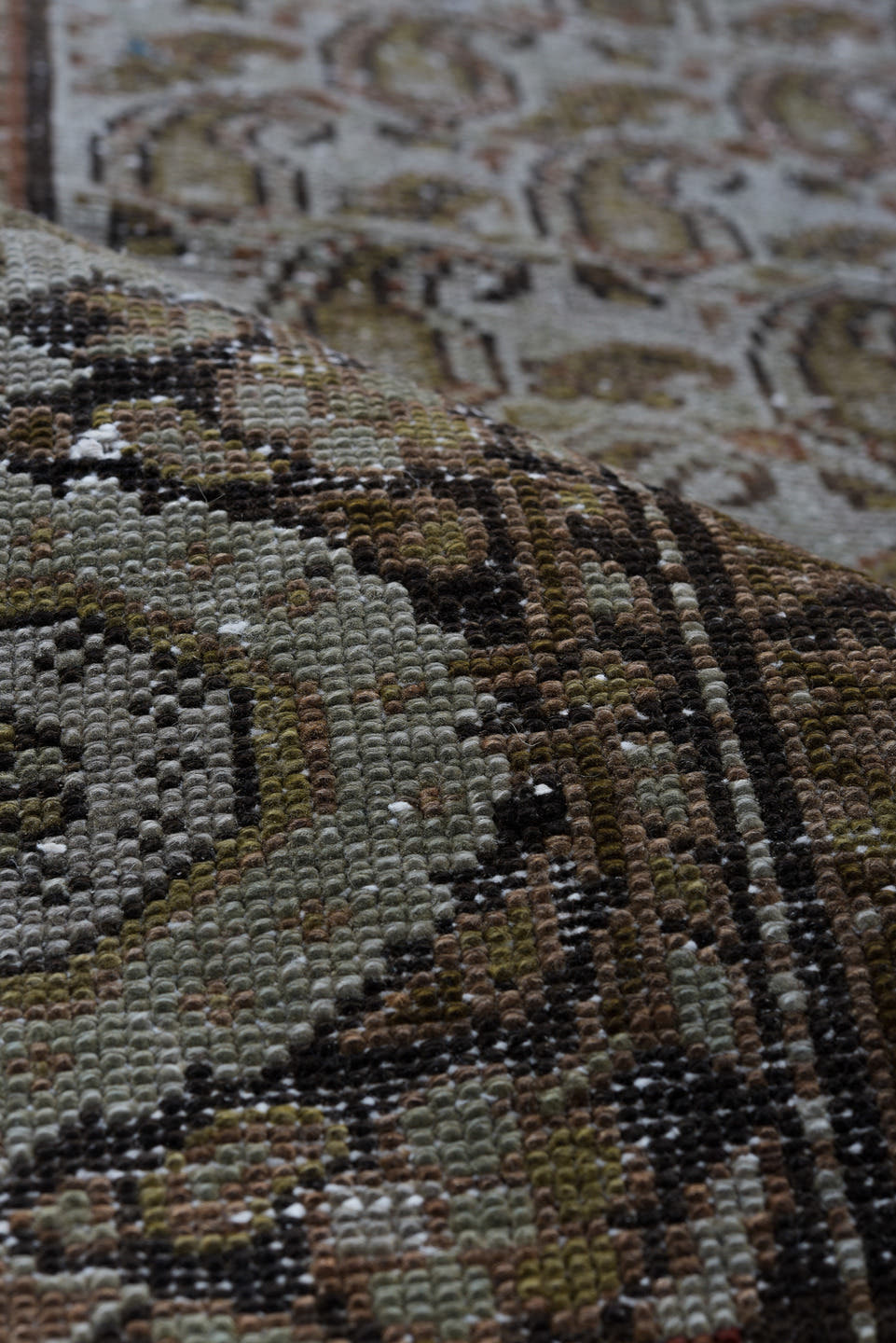 3' x 16' one-of-a-kind handmade vintage Malayer runner rug. Color palette: brown, taupe, ivory, rust, charcoal, camel, beige