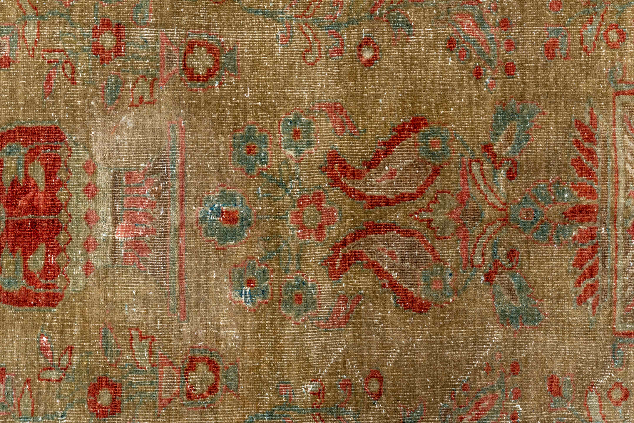 6' x 8' one-of-a-kind handmade antique Sarouk medium size rug. Color palette: taupe, beige, rust, terra cotta, sage