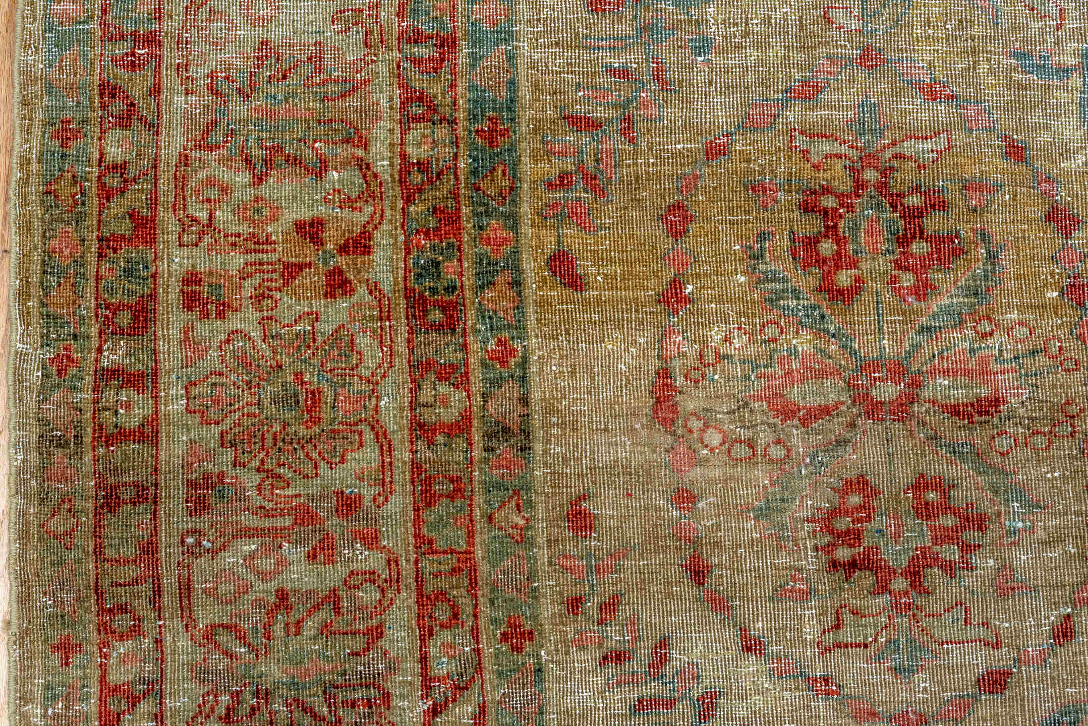 6' x 8' one-of-a-kind handmade antique Sarouk medium size rug. Color palette: taupe, beige, rust, terra cotta, sage