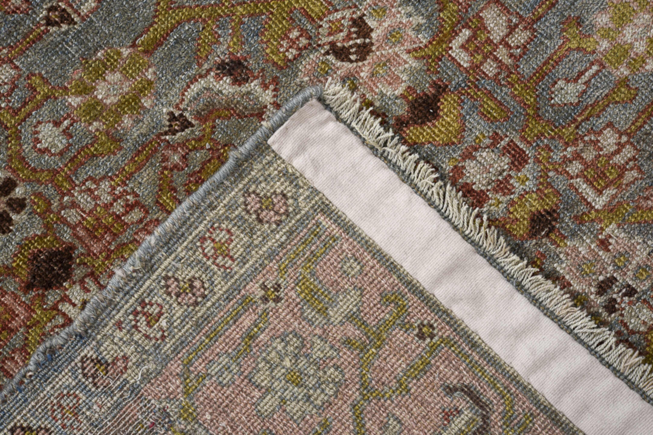 3' x 16' one-of-a-kind handmade antique Bidjar runner rug. Color palette: taupe, slate, ivory, rose, brown, sage, gold