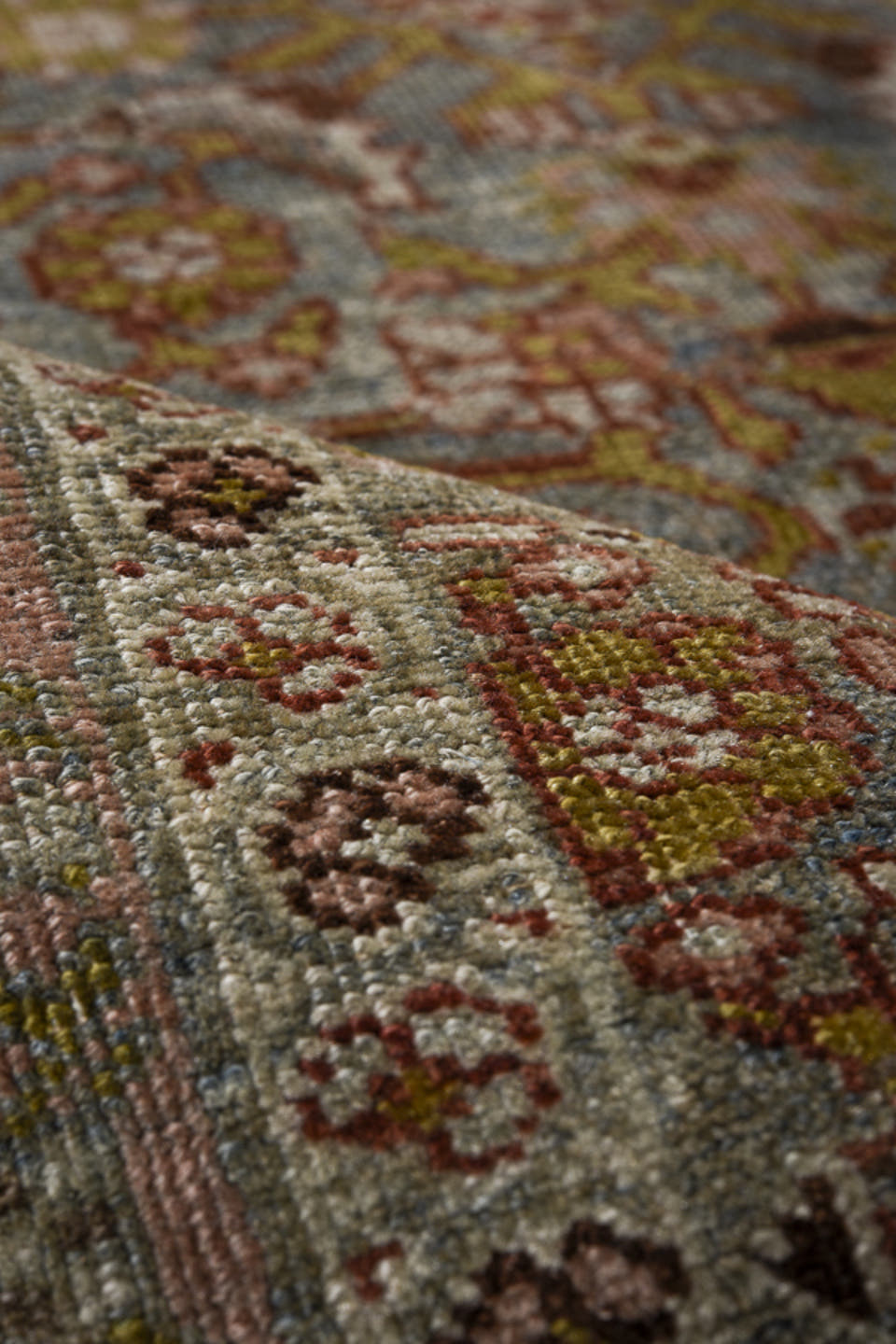 3' x 16' one-of-a-kind handmade antique Bidjar runner rug. Color palette: taupe, slate, ivory, rose, brown, sage, gold