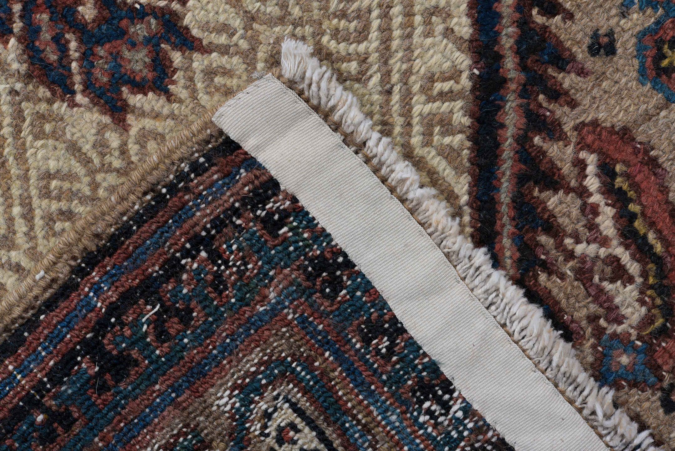 2' x 17' one-of-a-kind handmade vintage Cam Hamadan runner rug. Color palette: ivory, rust, navy, camel, slate, brown