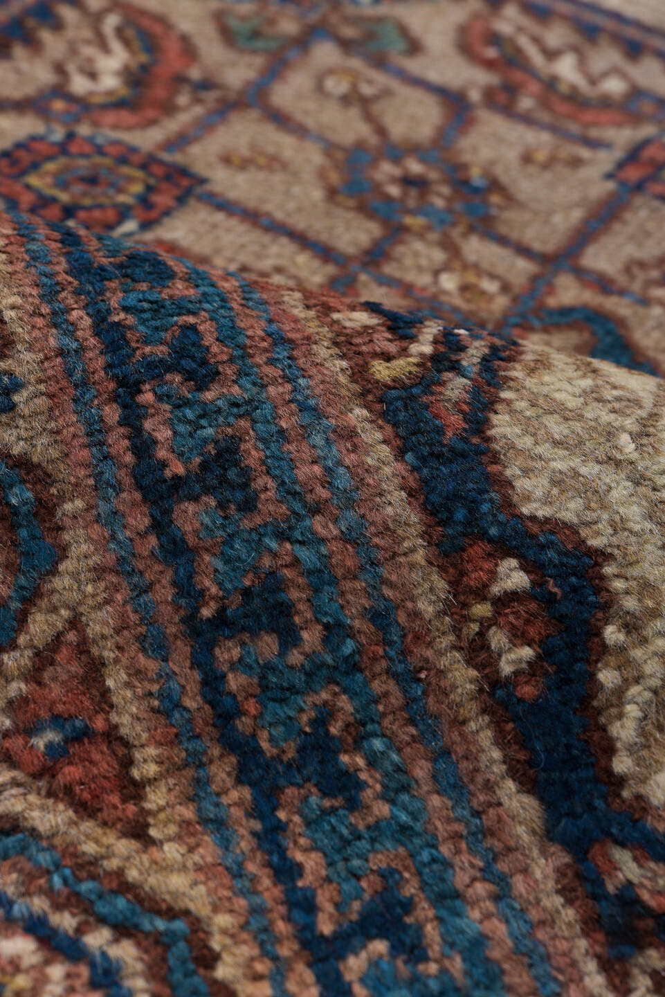 2' x 17' one-of-a-kind handmade vintage Cam Hamadan runner rug. Color palette: ivory, rust, navy, camel, slate, brown