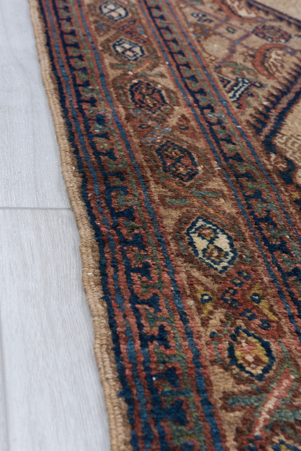 2' x 17' one-of-a-kind handmade vintage Cam Hamadan runner rug. Color palette: black, blue, brown, fiord, gray, red, redwood