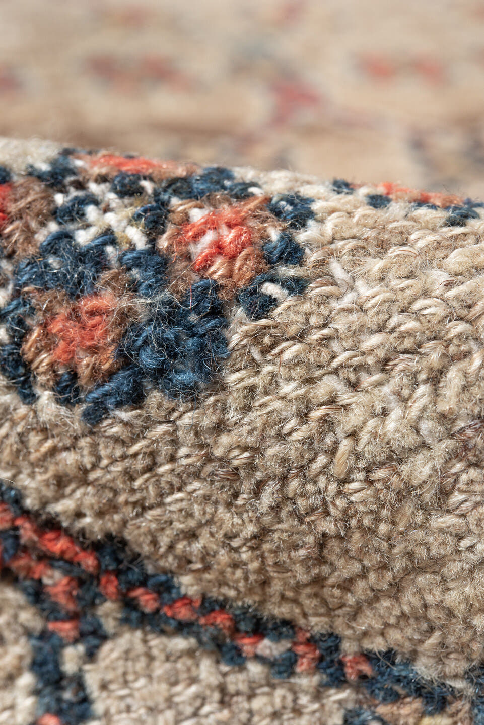 3' x 6' one-of-a-kind handmade antique Hamadan small size rug. Color palette: ivory, taupe, navy, coral, brown, teal