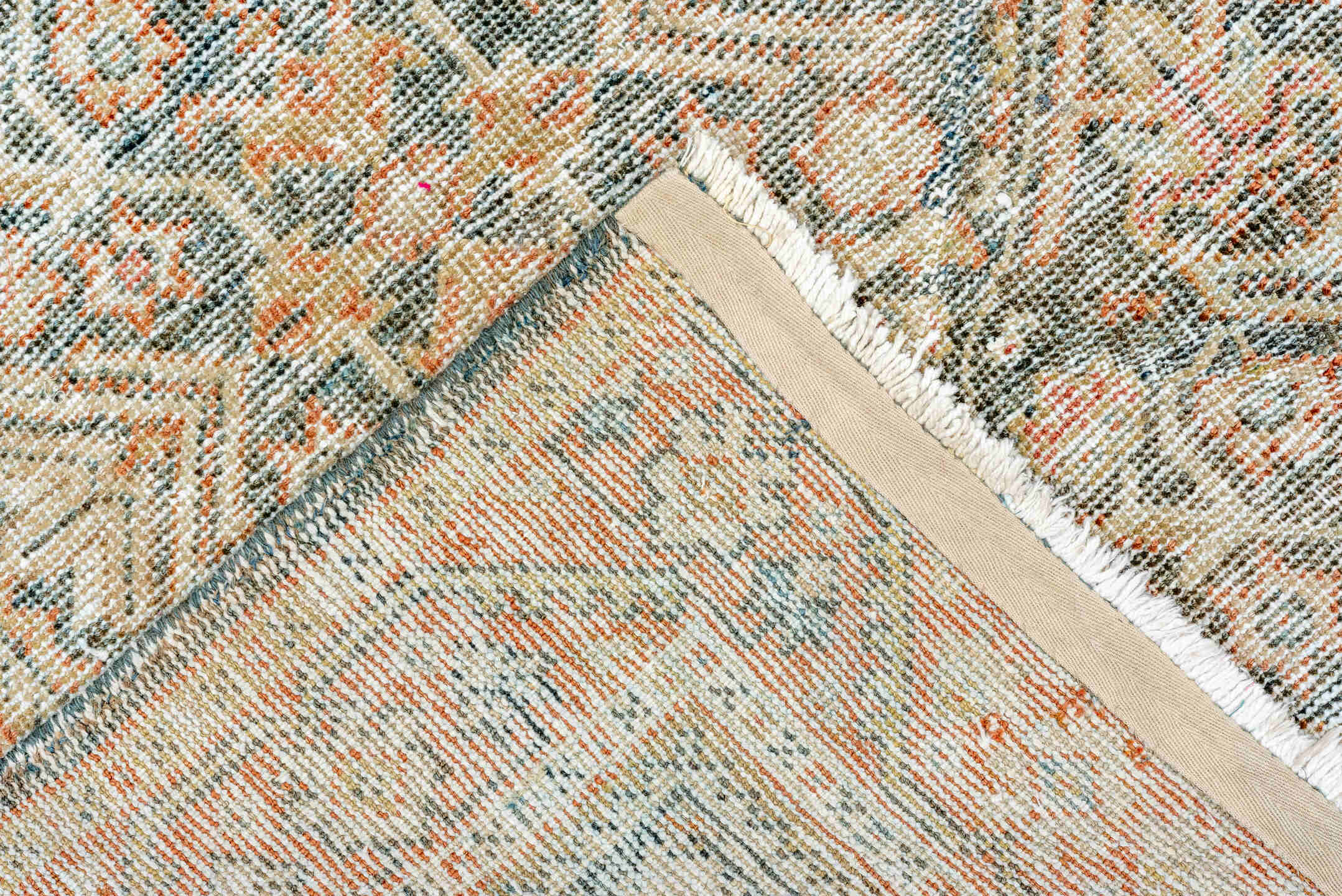 4' x 6' one-of-a-kind handmade antique Mahal small size rug. Color palette: ivory, rust, slate, taupe, terra cotta, sage